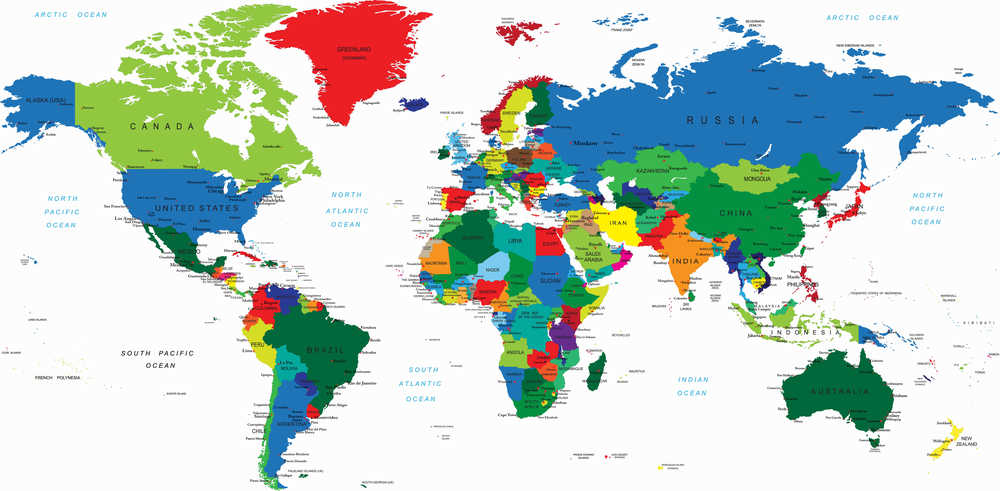 Peta Dunia Lengkap dengan Nama Negara dalam Ukuran Besar
