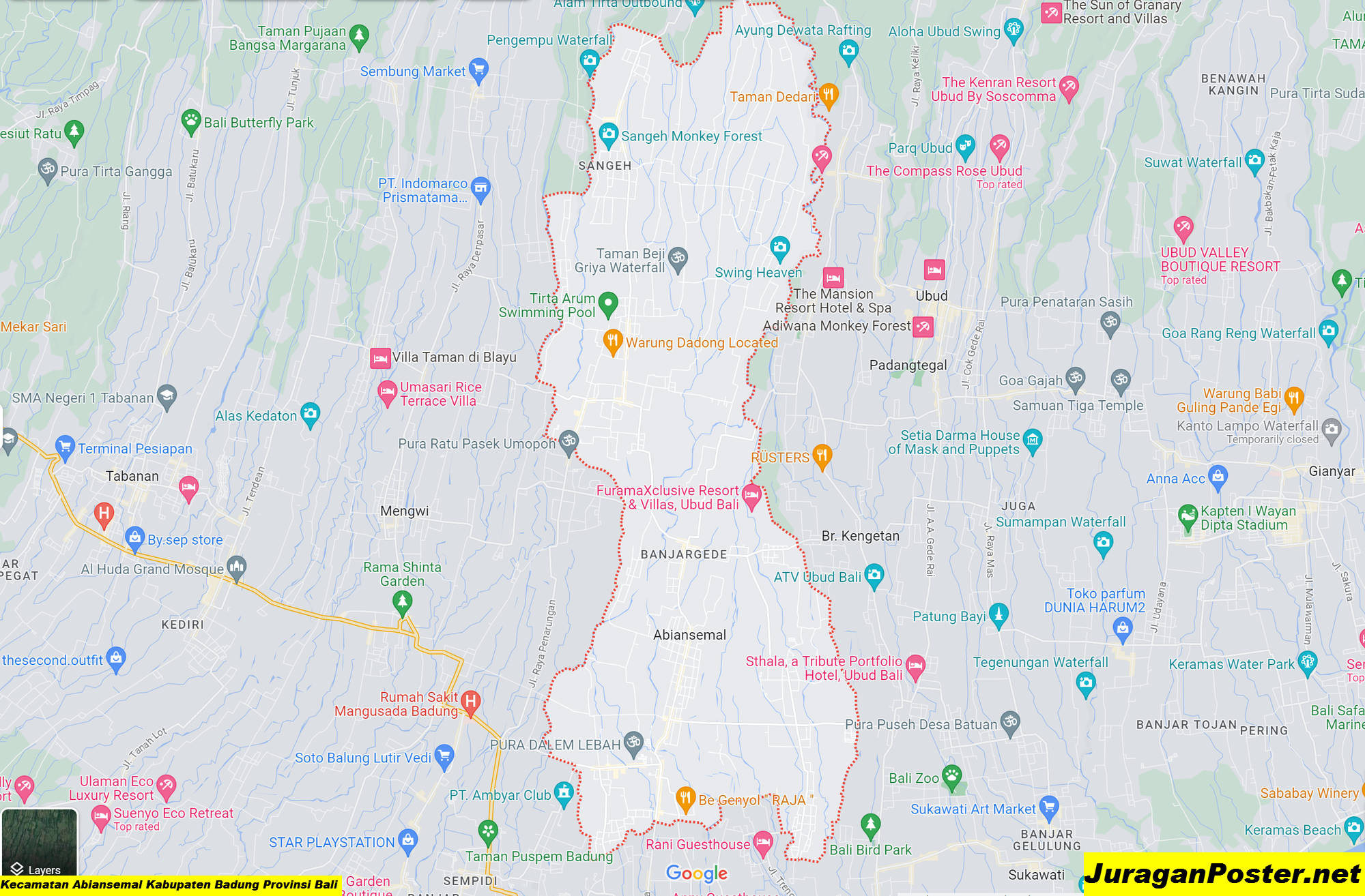 Peta Kecamatan Abiansemal Kabupaten Badung Provinsi Bali