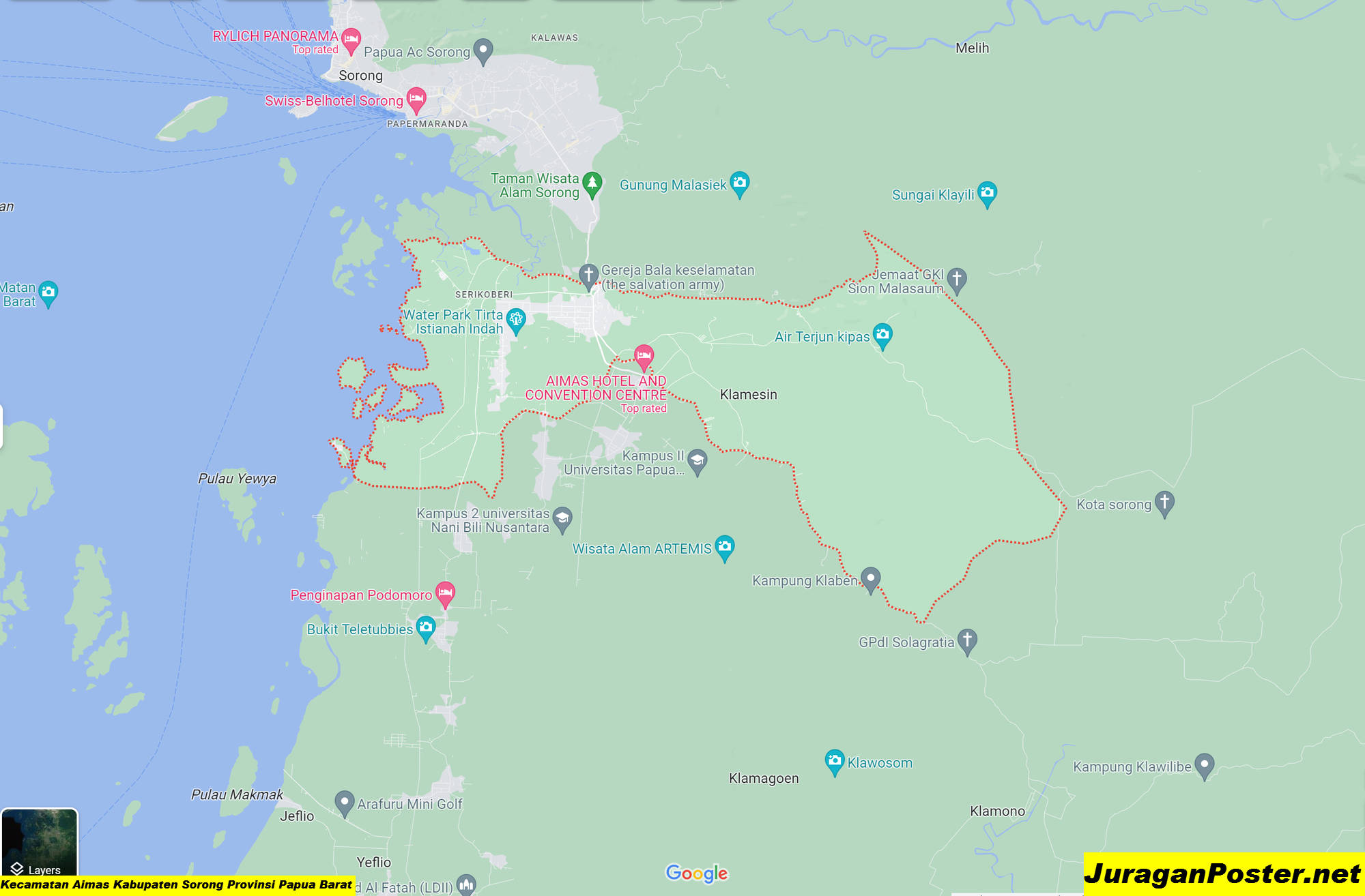 Peta Kecamatan Aimas Kabupaten Sorong Provinsi Papua Barat