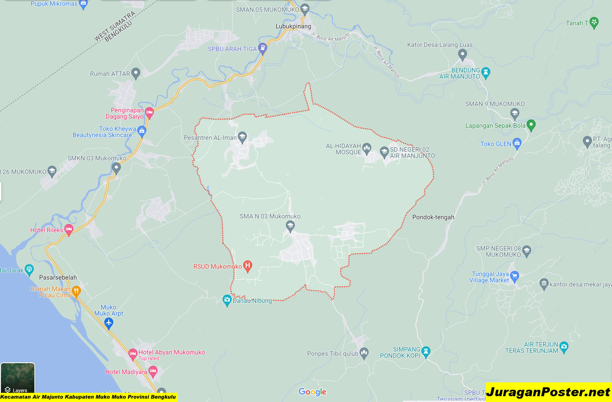 Peta Kecamatan Air Majunto Kabupaten Muko Muko Provinsi Bengkulu