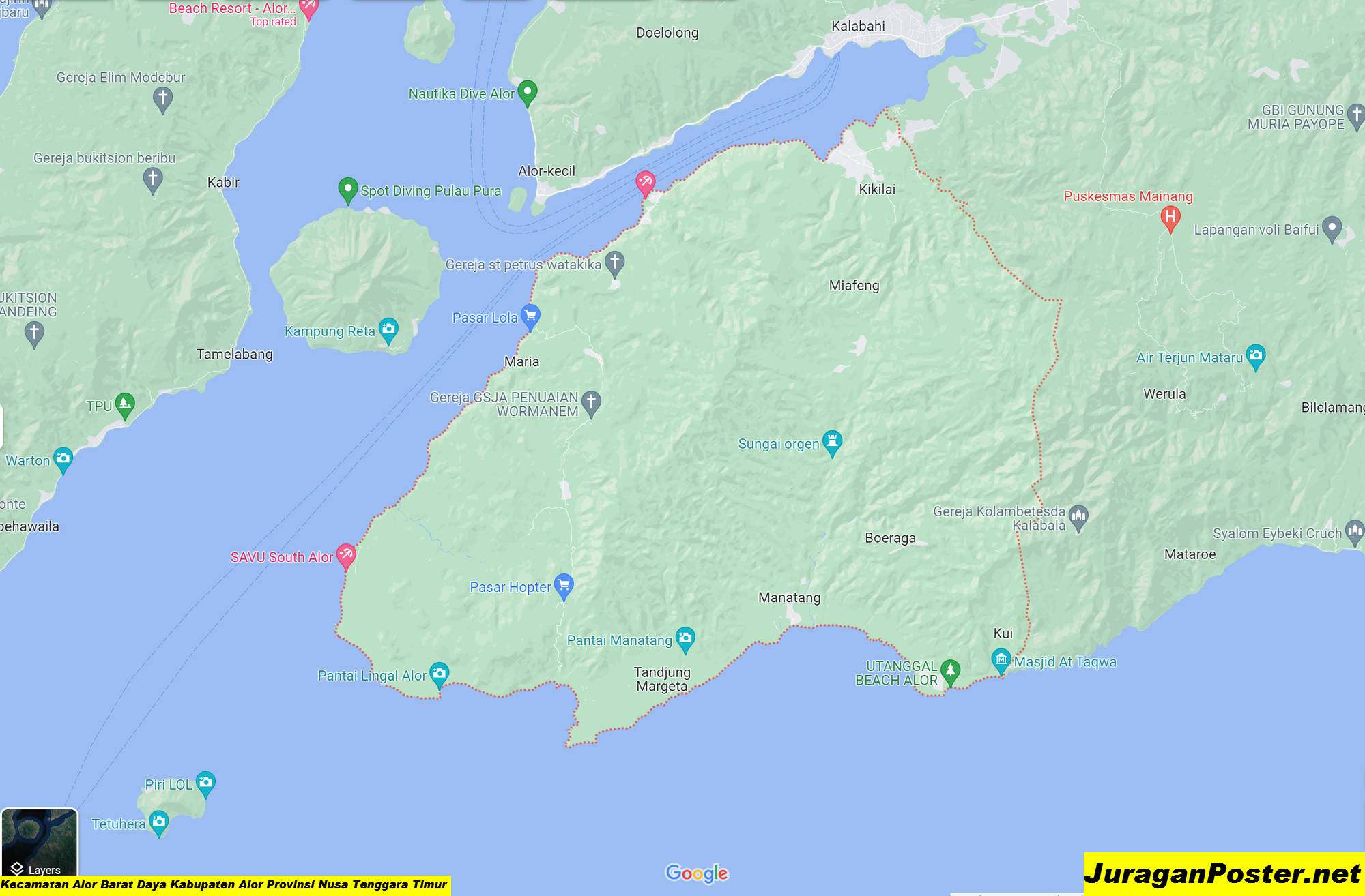 Peta Kecamatan Alor Barat Daya Kabupaten Alor Provinsi Nusa Tenggara Timur