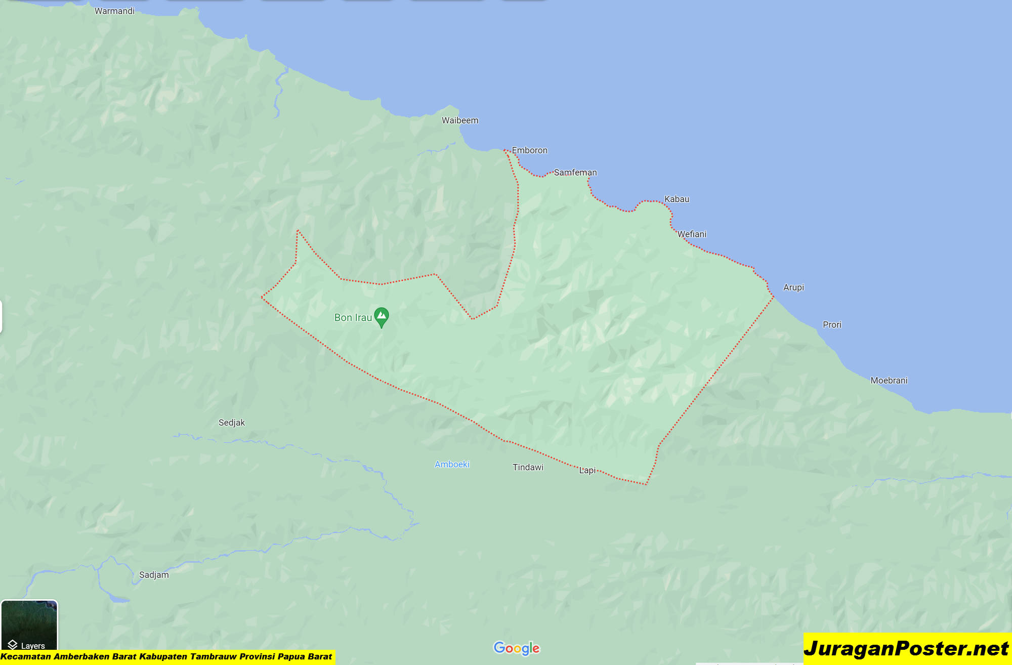 Peta Kecamatan Amberbaken Barat Kabupaten Tambrauw Provinsi Papua Barat