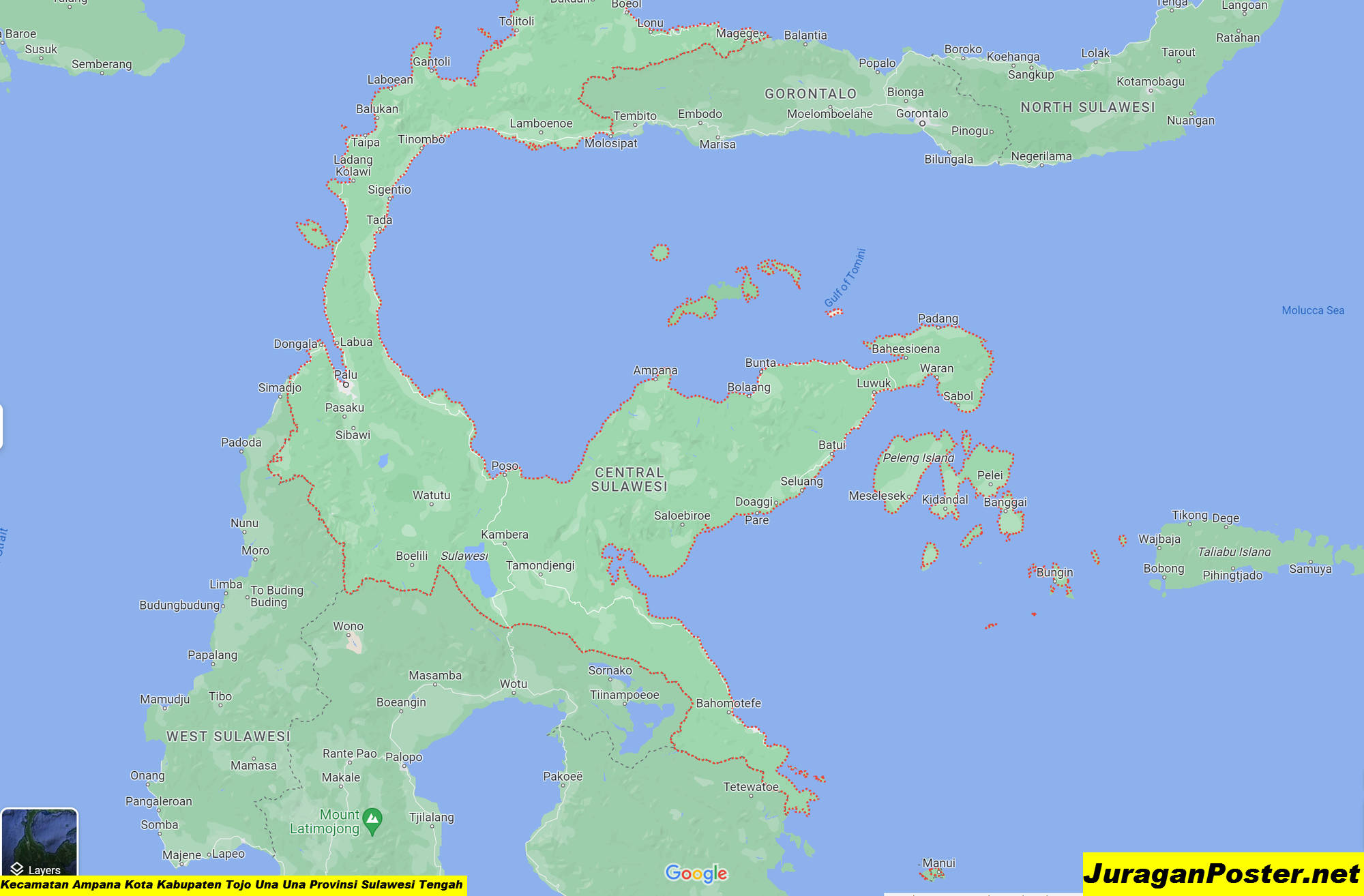 Peta Kecamatan Ampana Kota Kabupaten Tojo Una Una Provinsi Sulawesi Tengah