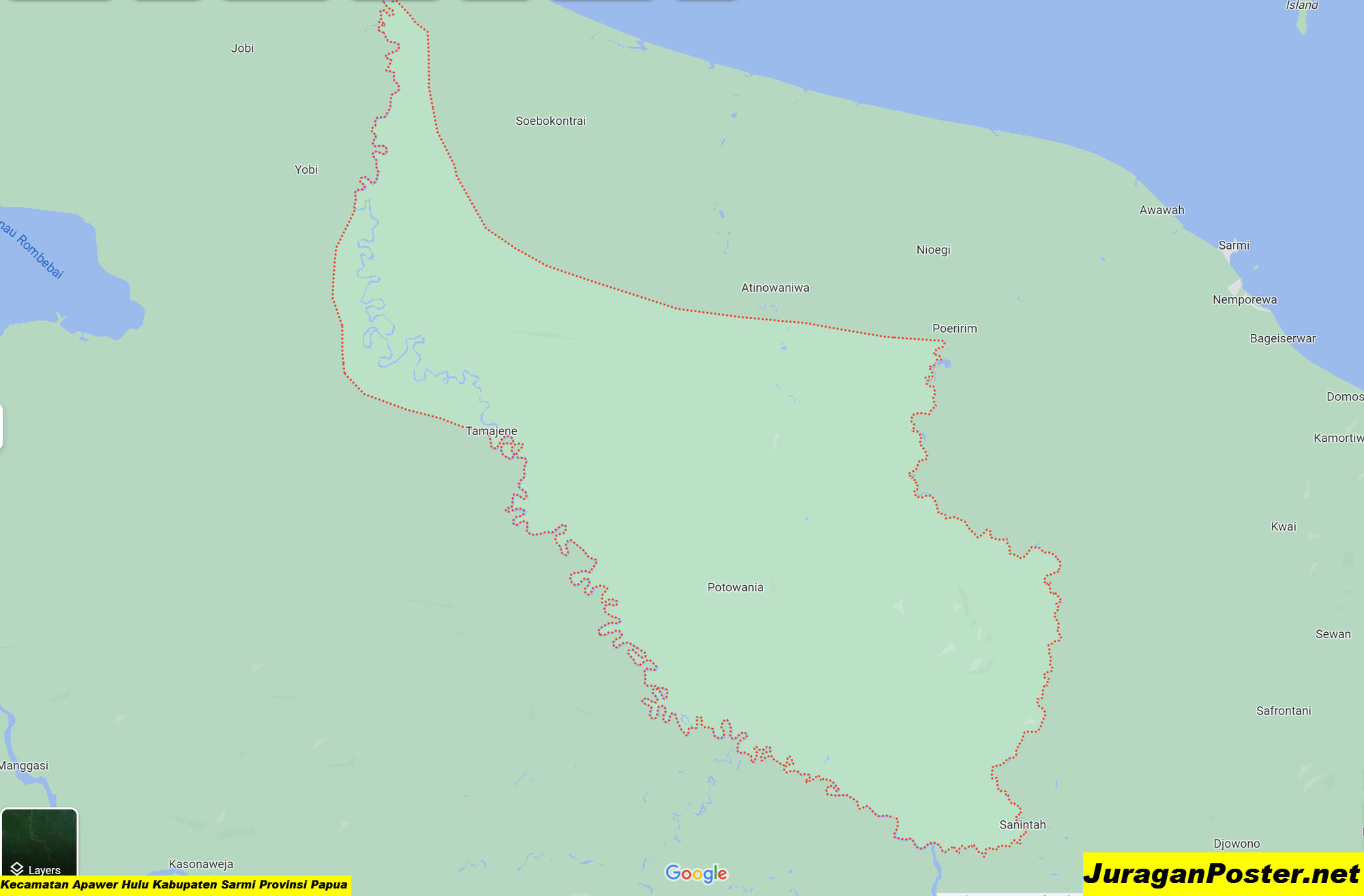 Peta Kecamatan Apawer Hulu Kabupaten Sarmi Provinsi Papua