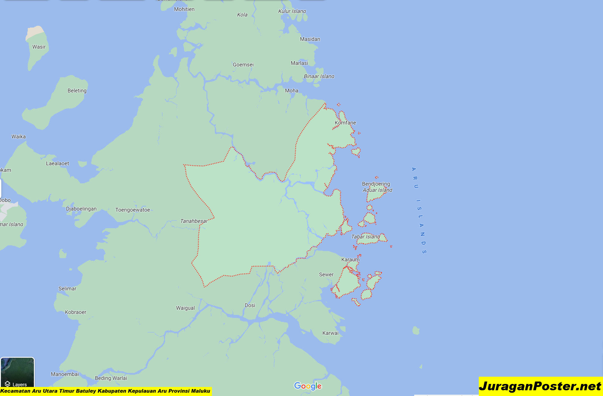 Peta Kecamatan Aru Utara Timur Batuley Kabupaten Kepulauan Aru Provinsi Maluku