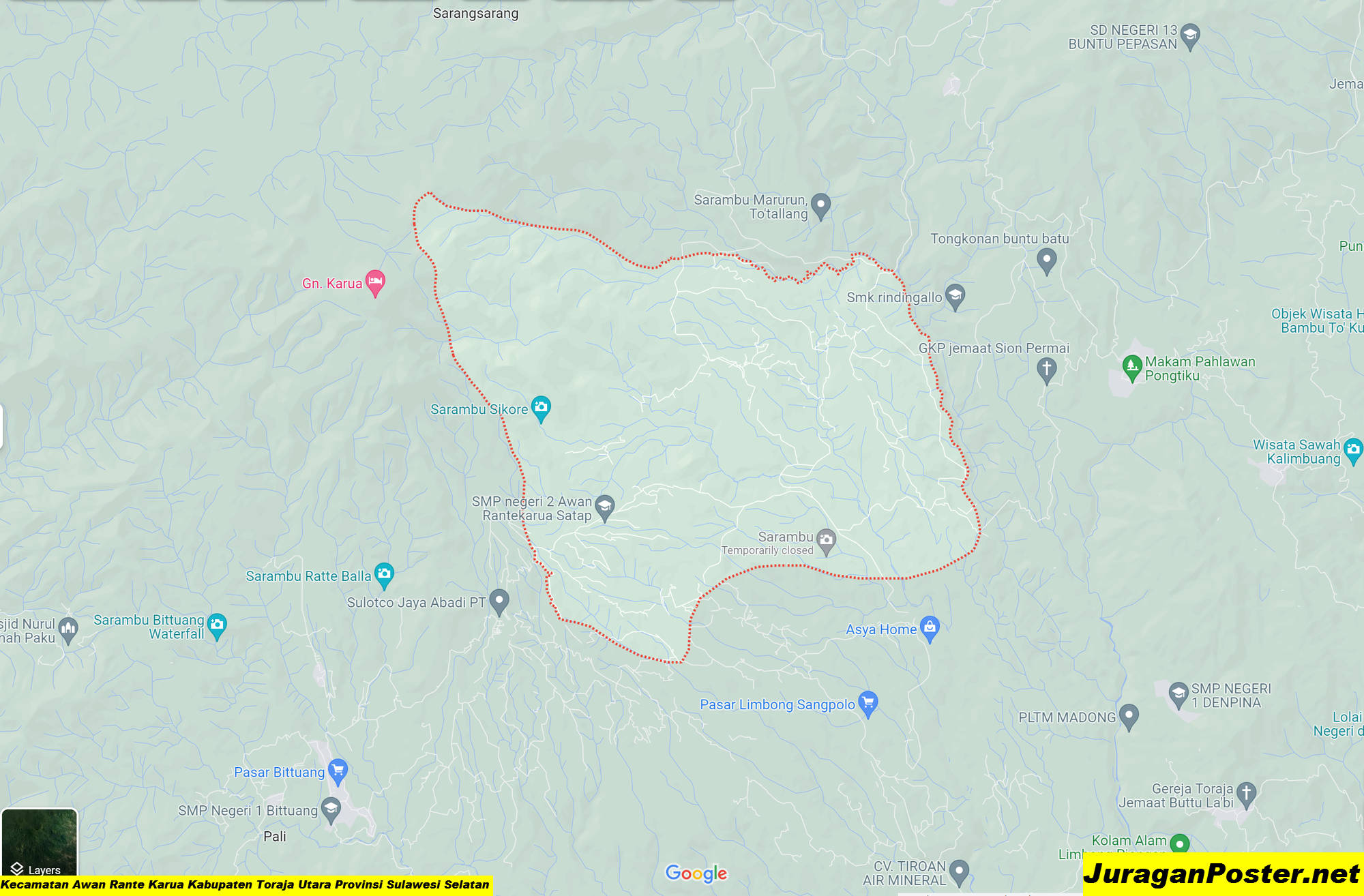 Peta Kecamatan Awan Rante Karua Kabupaten Toraja Utara Provinsi Sulawesi Selatan