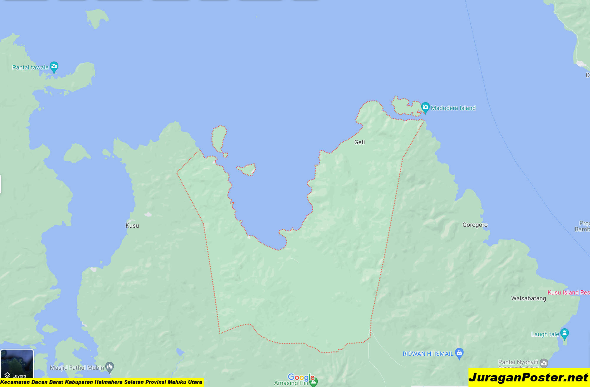 Peta Kecamatan Bacan Barat Kabupaten Halmahera Selatan Provinsi Maluku Utara