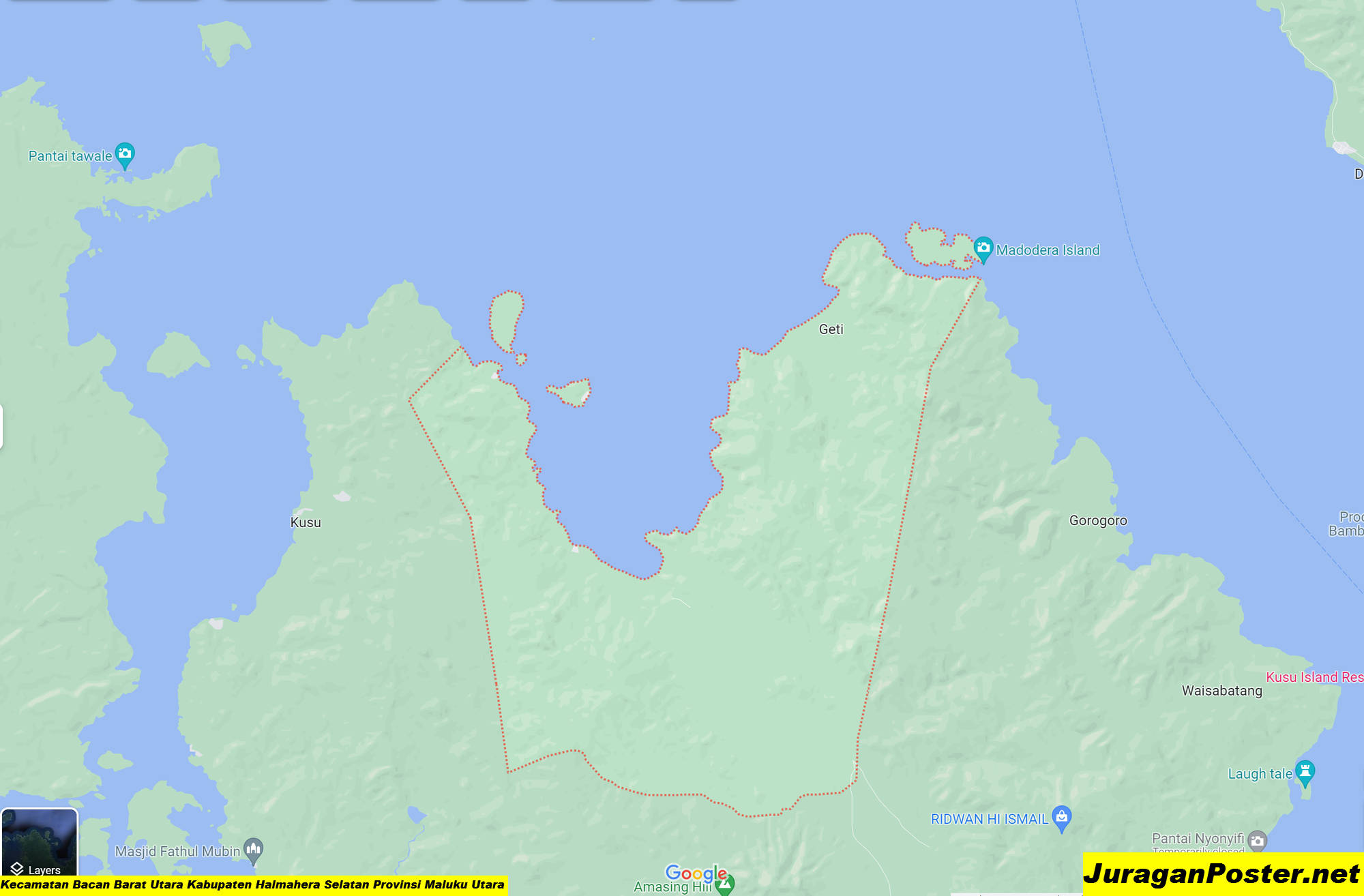 Peta Kecamatan Bacan Barat Utara Kabupaten Halmahera Selatan Provinsi Maluku Utara