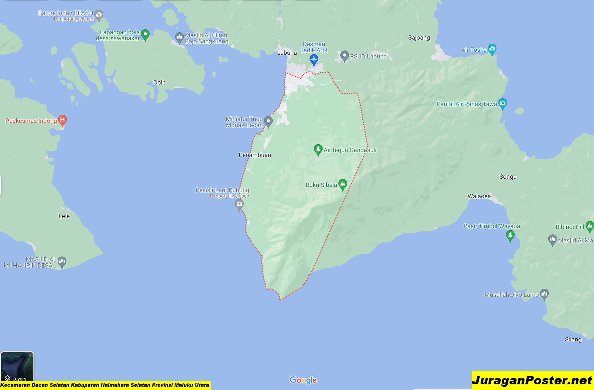 Peta Kecamatan Bacan Selatan Kabupaten Halmahera Selatan Provinsi Maluku Utara