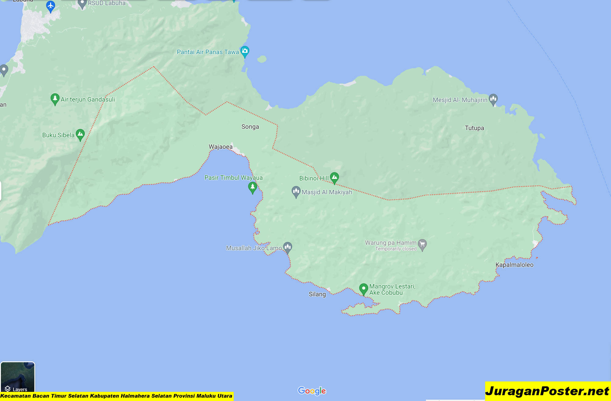 Peta Kecamatan Bacan Timur Selatan Kabupaten Halmahera Selatan Provinsi Maluku Utara