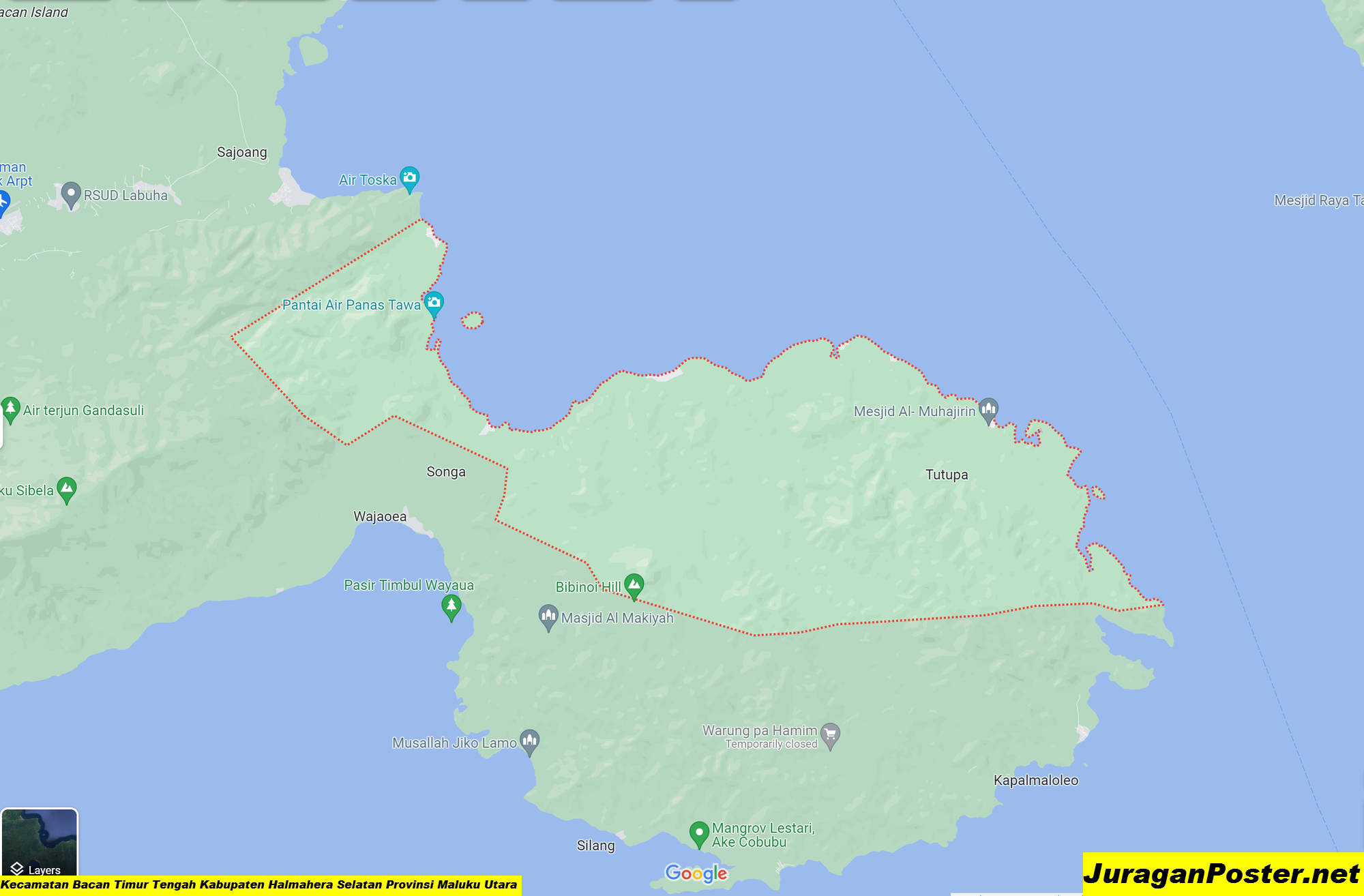 Peta Kecamatan Bacan Timur Tengah Kabupaten Halmahera Selatan Provinsi Maluku Utara