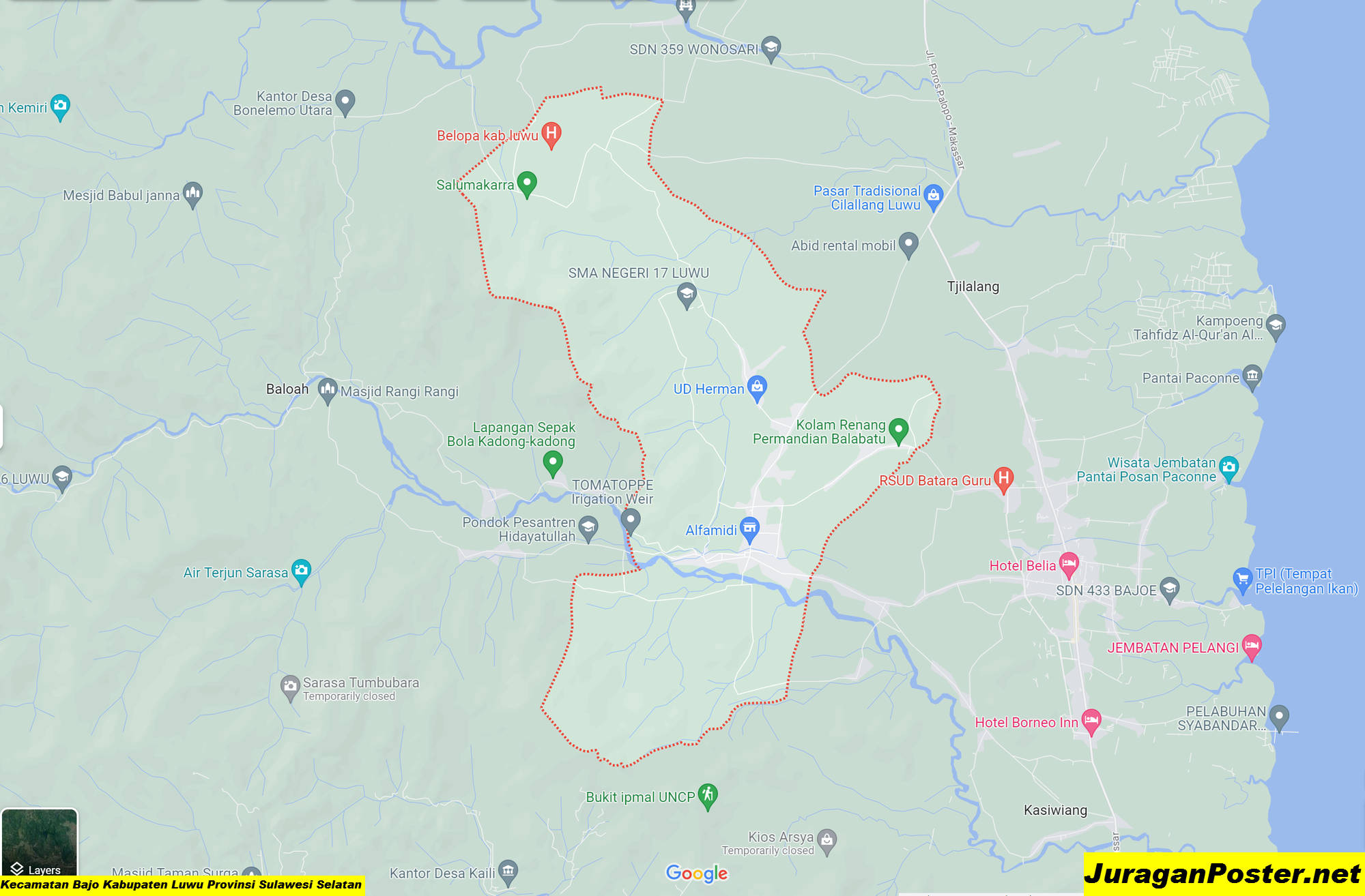 Peta Kecamatan Bajo Kabupaten Luwu Provinsi Sulawesi Selatan