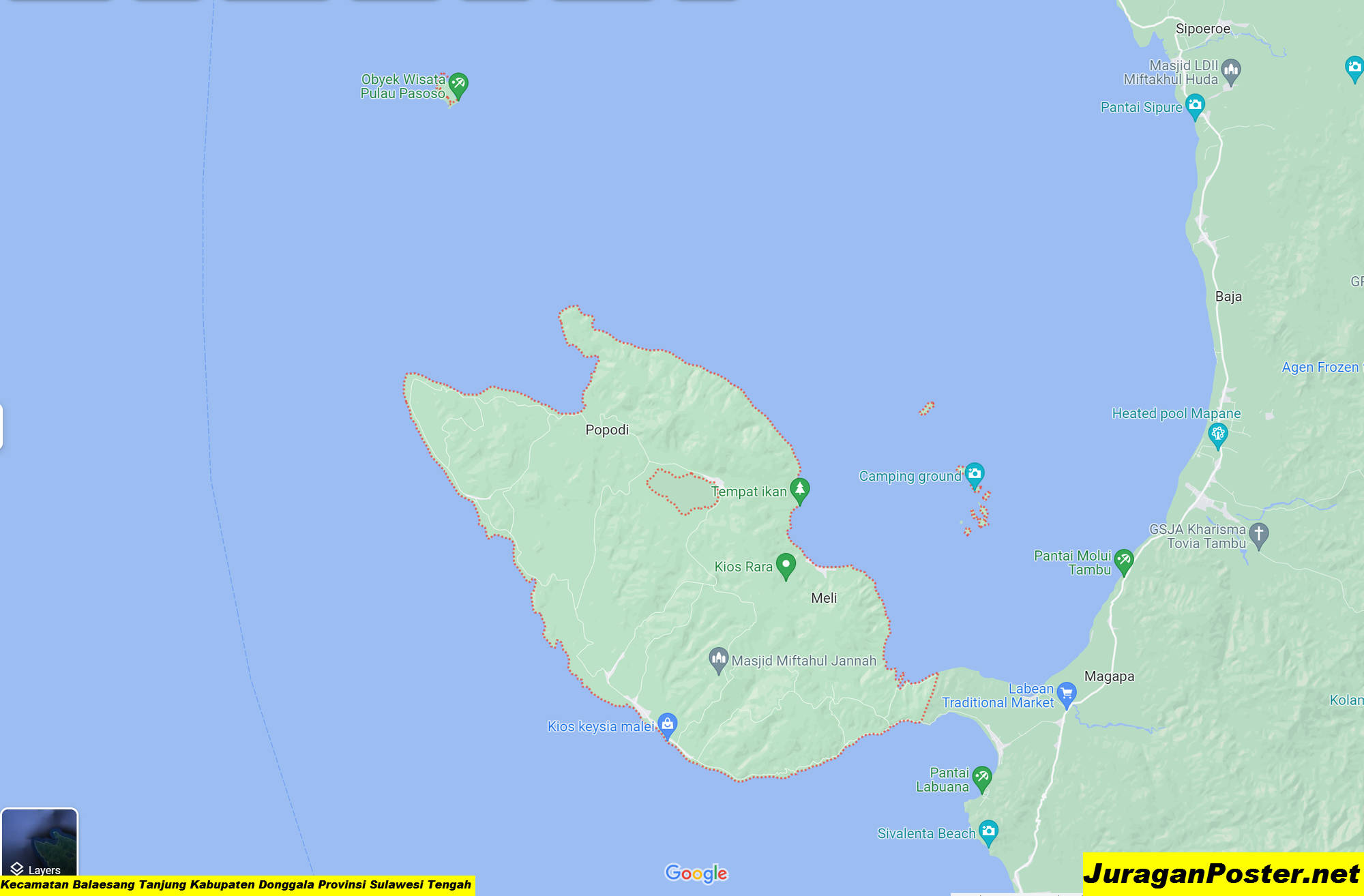 Peta Kecamatan Balaesang Tanjung Kabupaten Donggala Provinsi Sulawesi Tengah