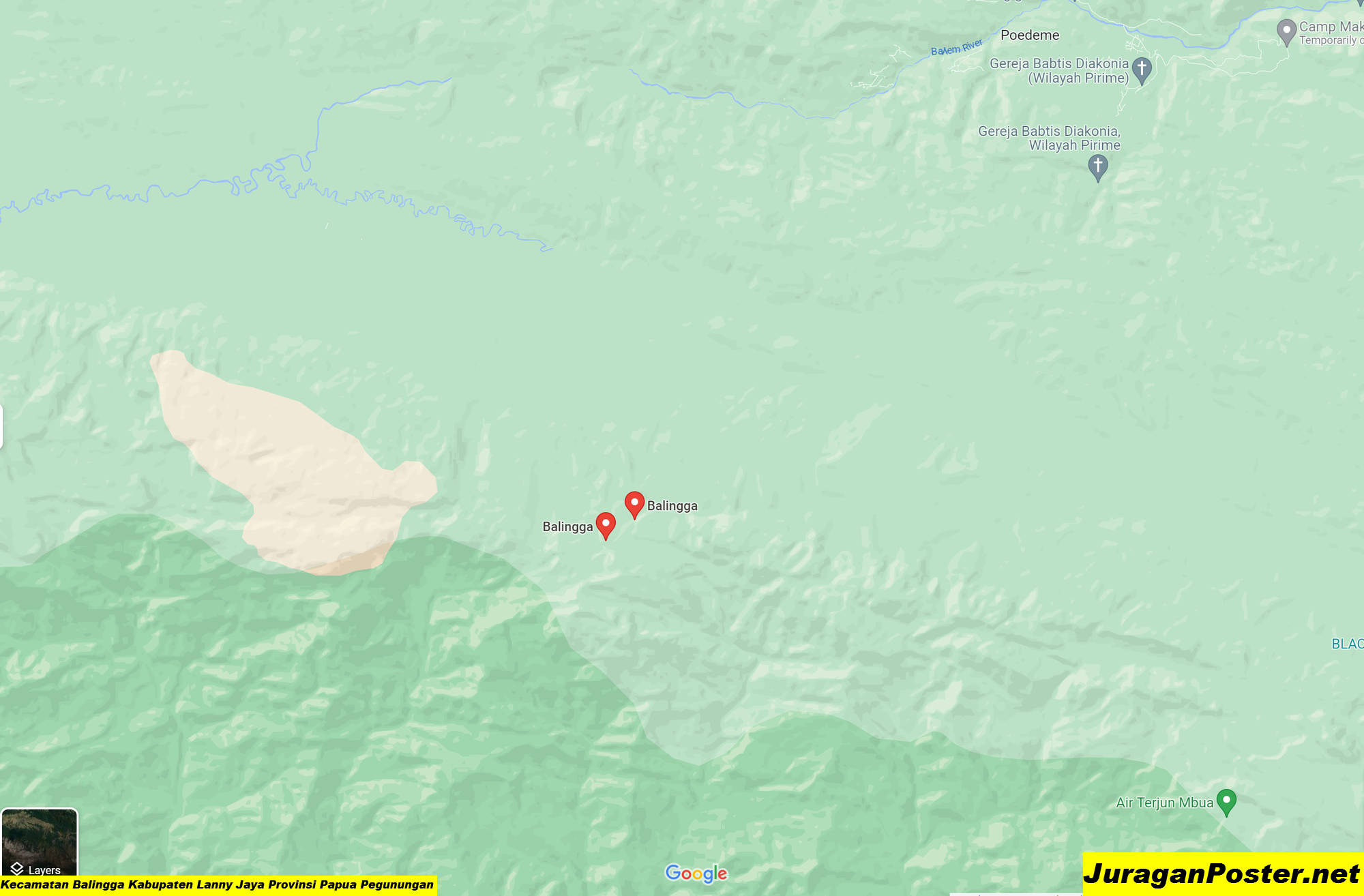 Peta Kecamatan Balingga Kabupaten Lanny Jaya Provinsi Papua Pegunungan