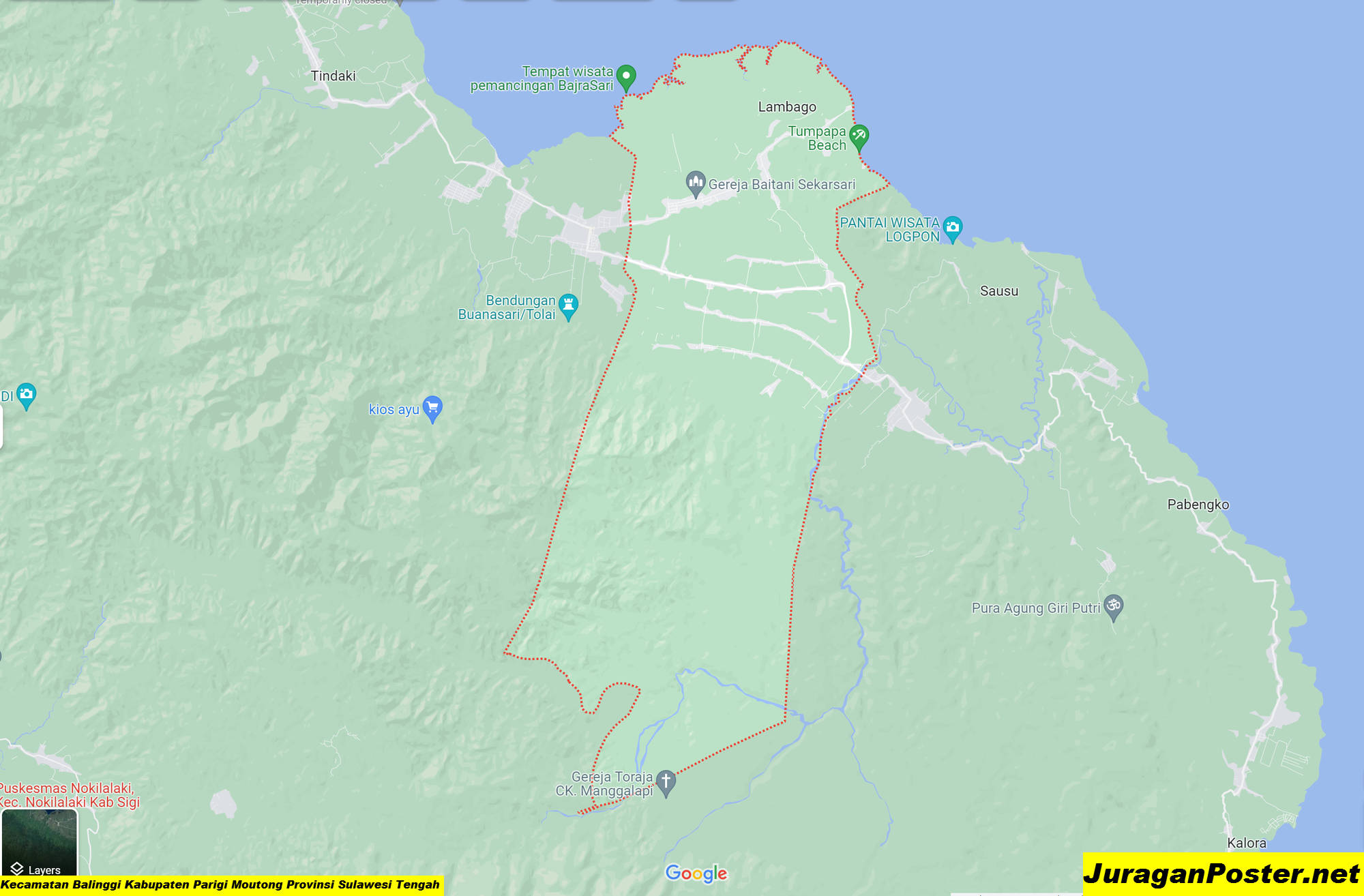 Peta Kecamatan Balinggi Kabupaten Parigi Moutong Provinsi Sulawesi Tengah