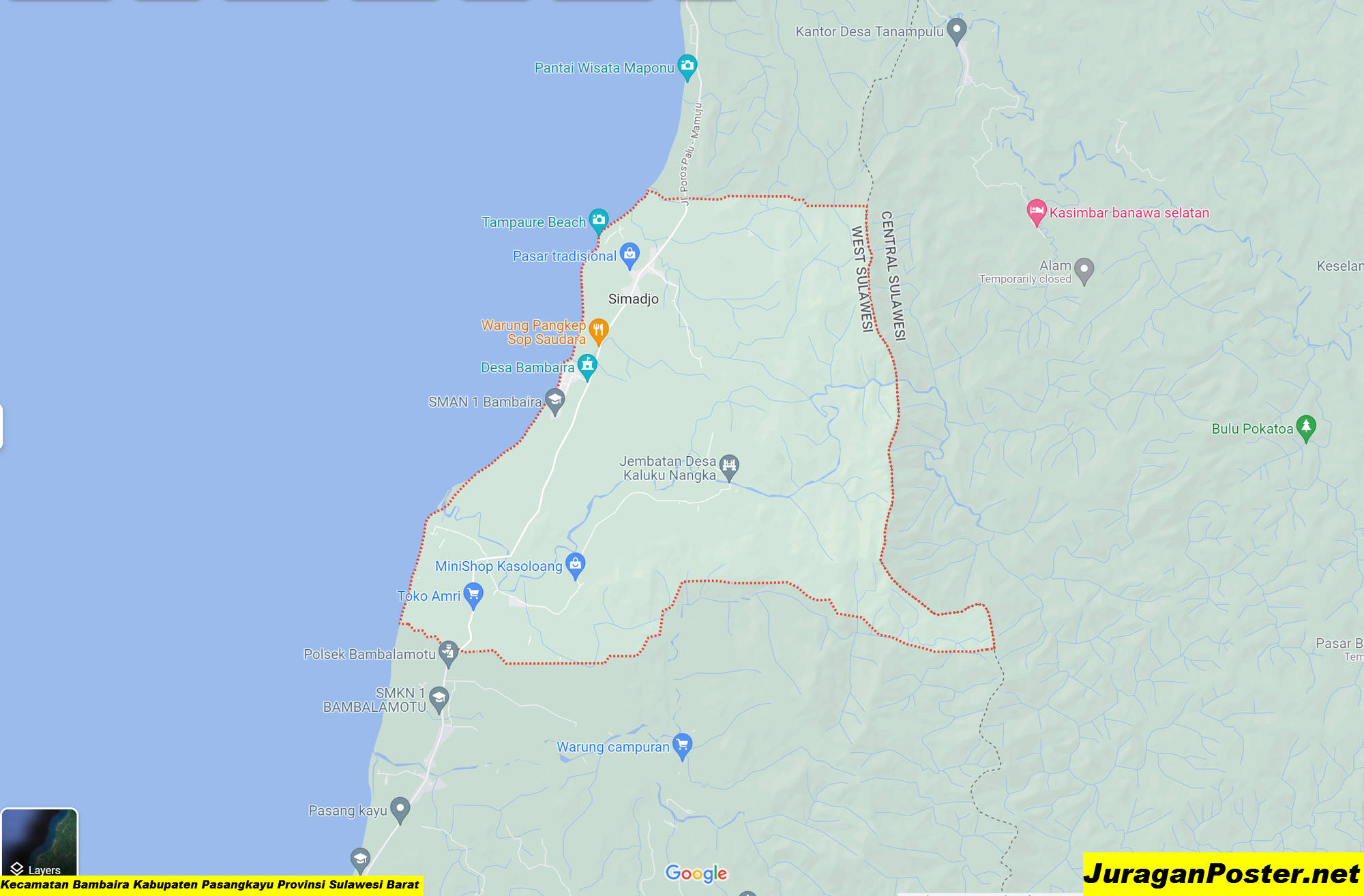 Peta Kecamatan Bambaira Kabupaten Pasangkayu Provinsi Sulawesi Barat