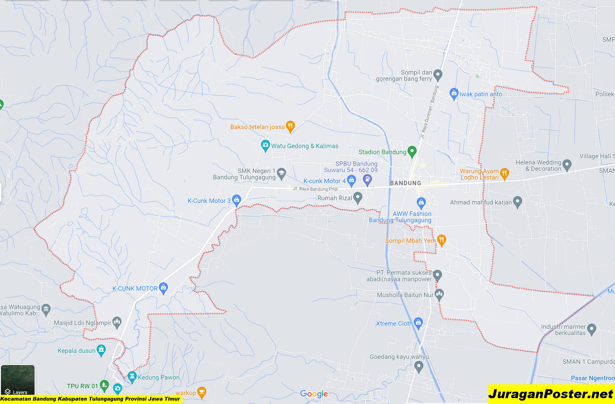 Peta Kecamatan Bandung Kabupaten Tulungagung Provinsi Jawa Timur