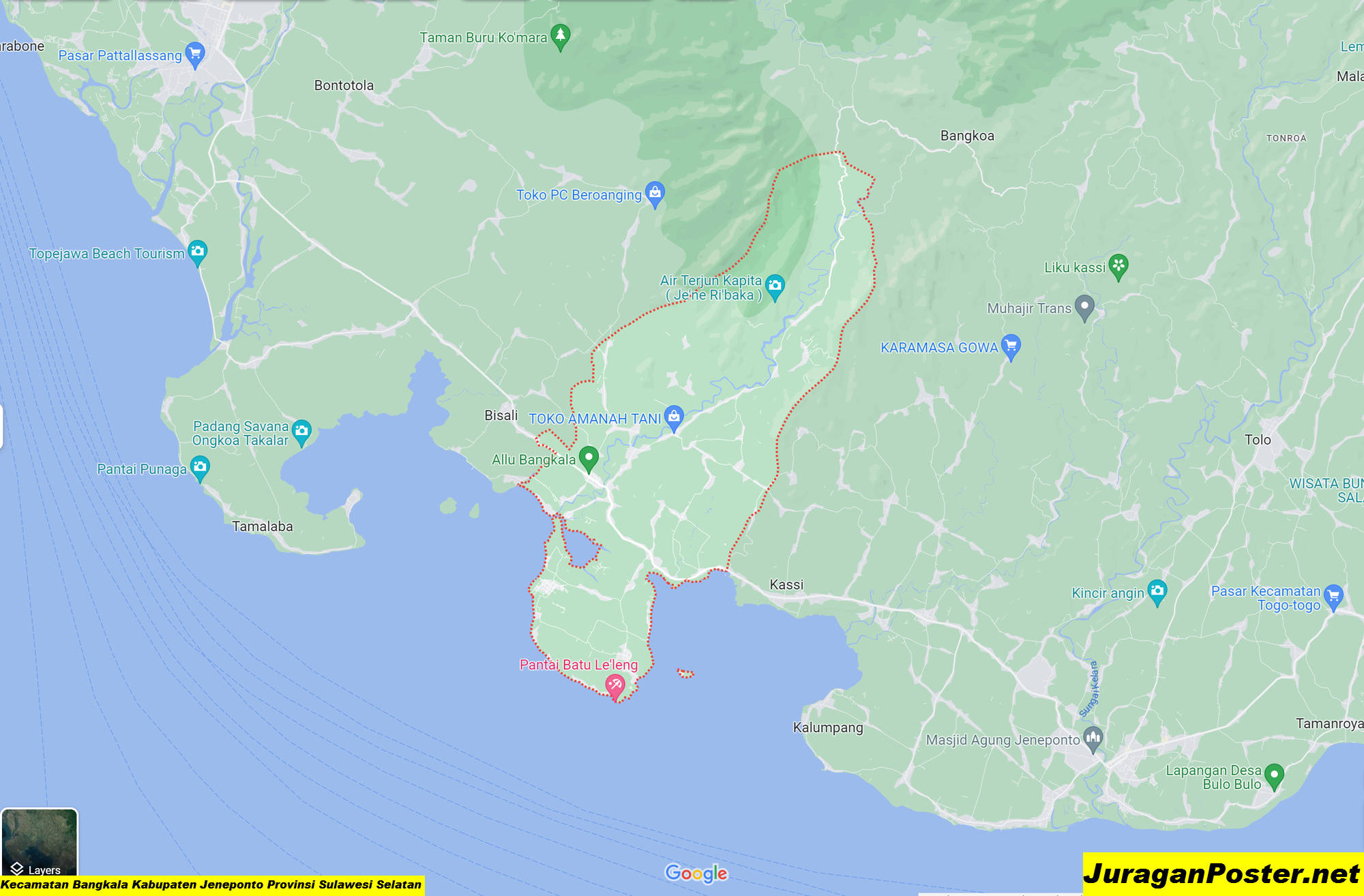 Peta Kecamatan Bangkala Kabupaten Jeneponto Provinsi Sulawesi Selatan