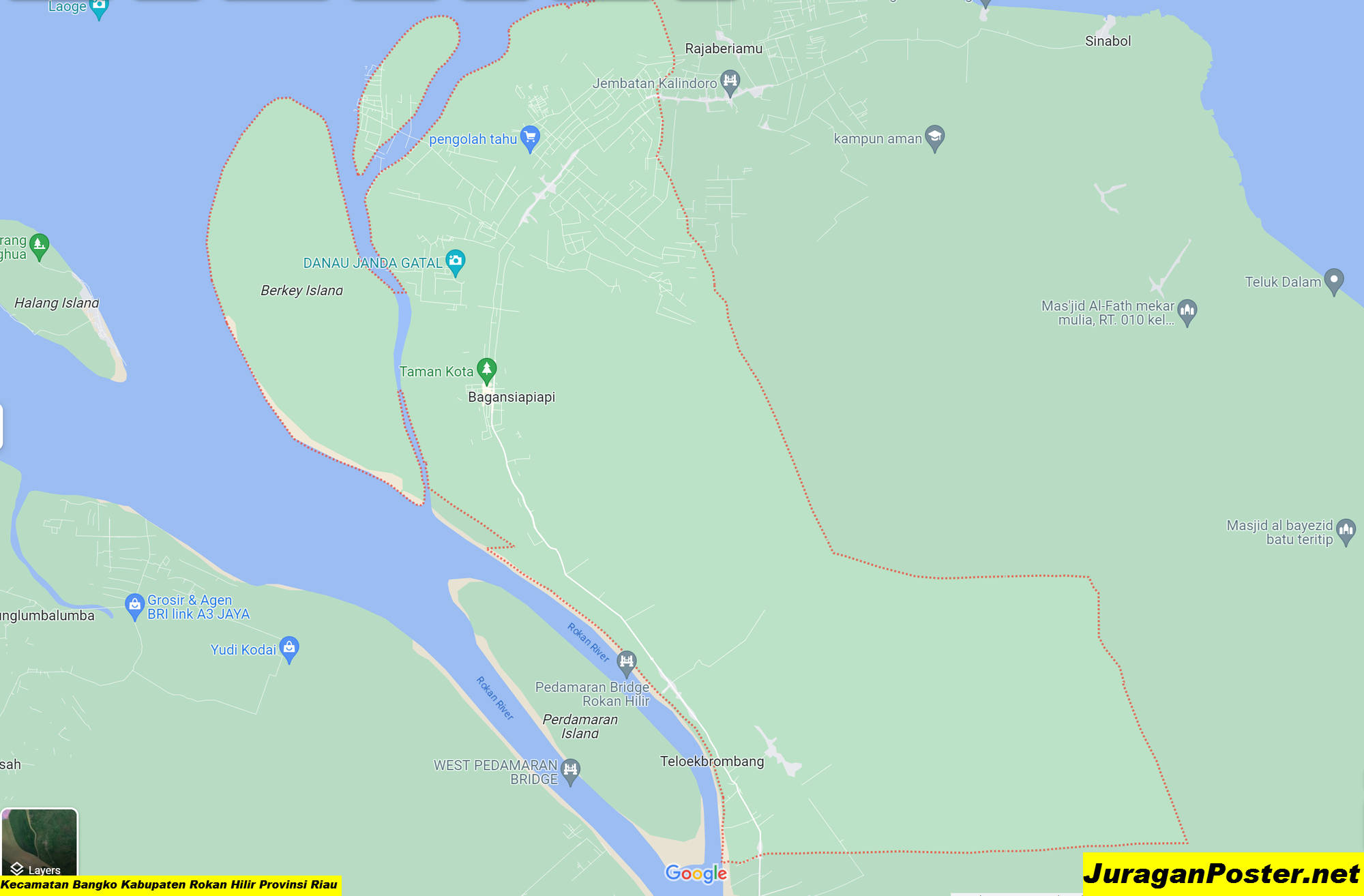 Peta Kecamatan Bangko Kabupaten Rokan Hilir Provinsi Riau