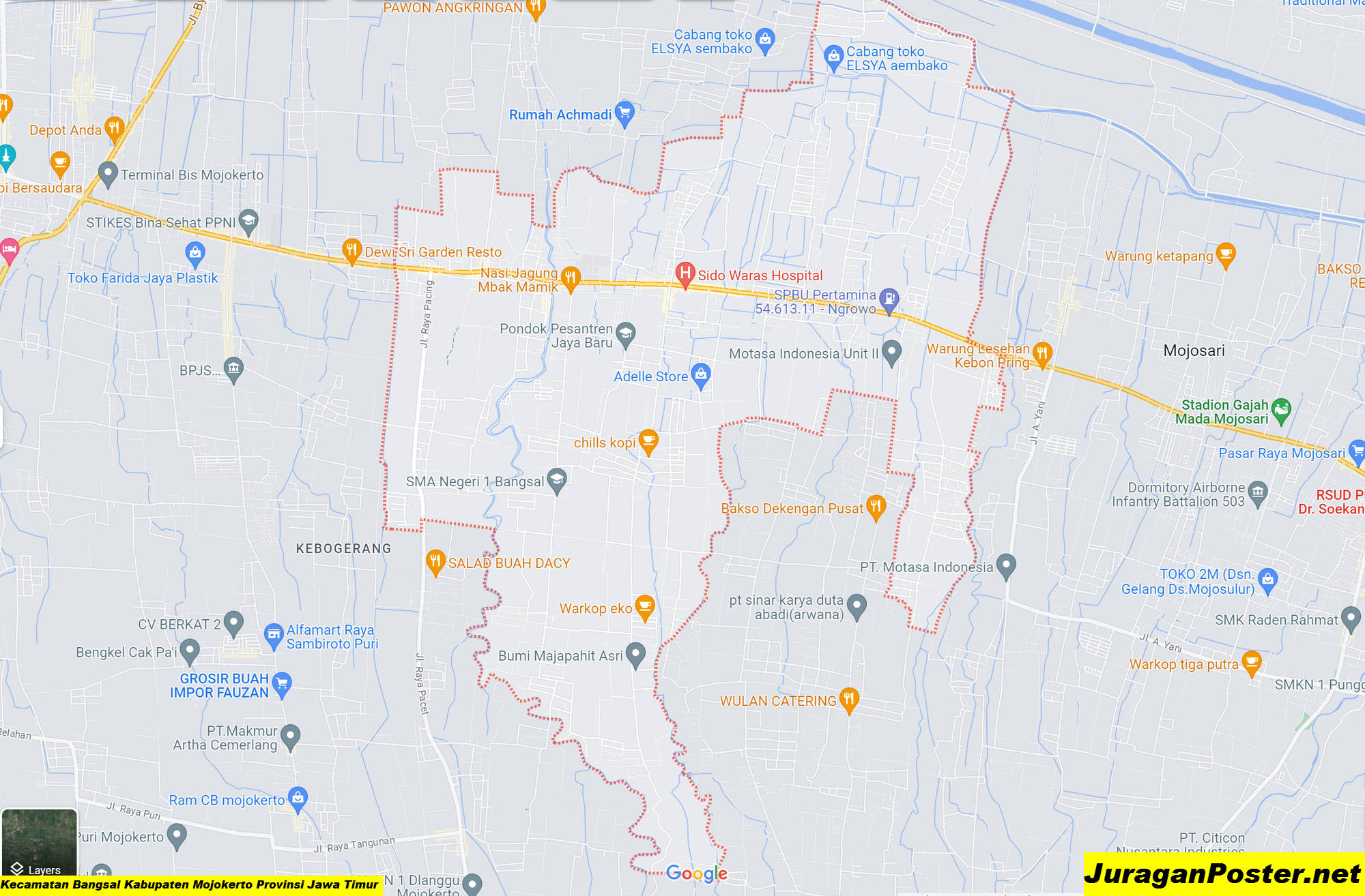 Peta Kecamatan Bangsal Kabupaten Mojokerto Provinsi Jawa Timur