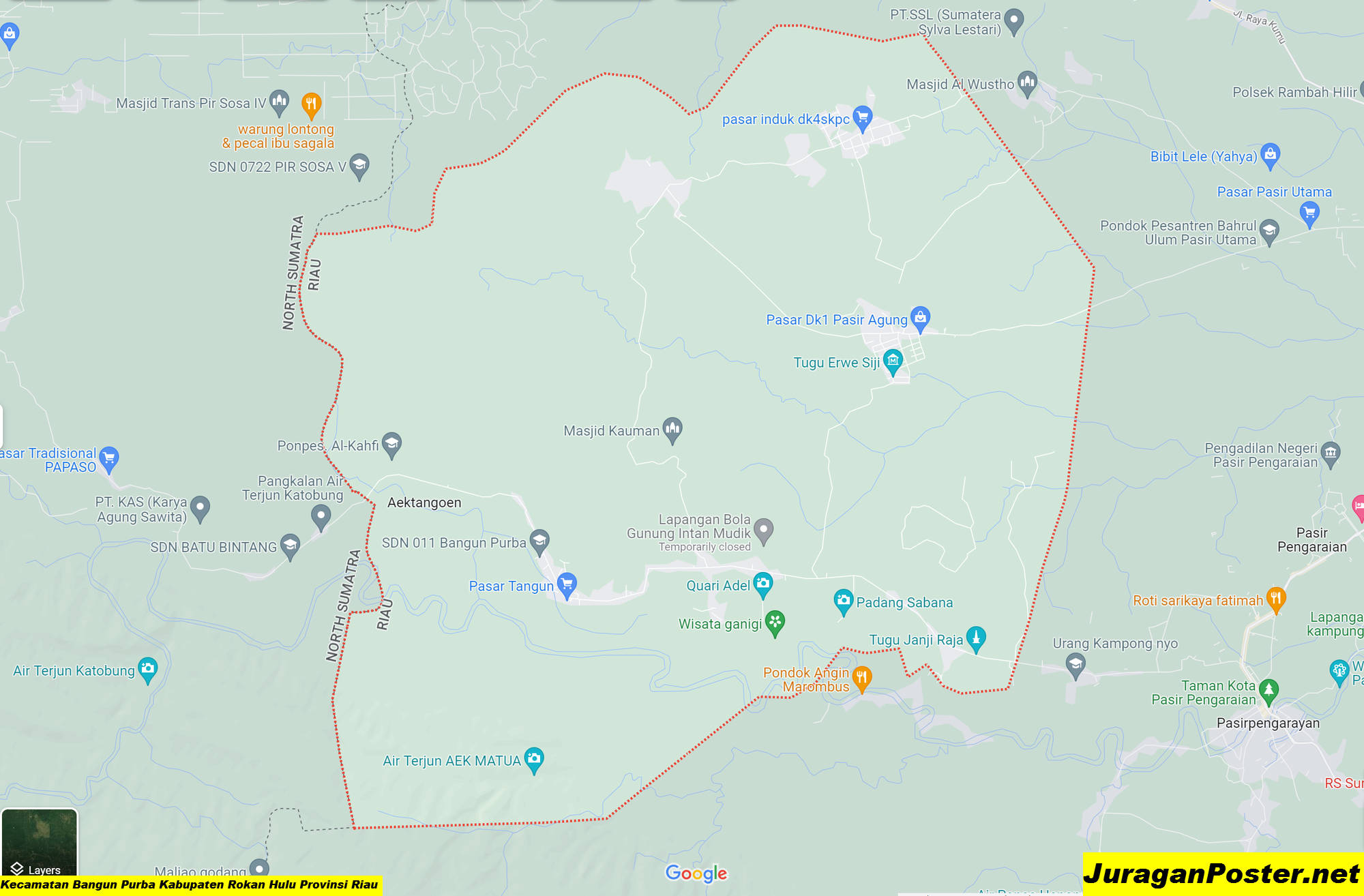 Peta Kecamatan Bangun Purba Kabupaten Rokan Hulu Provinsi Riau