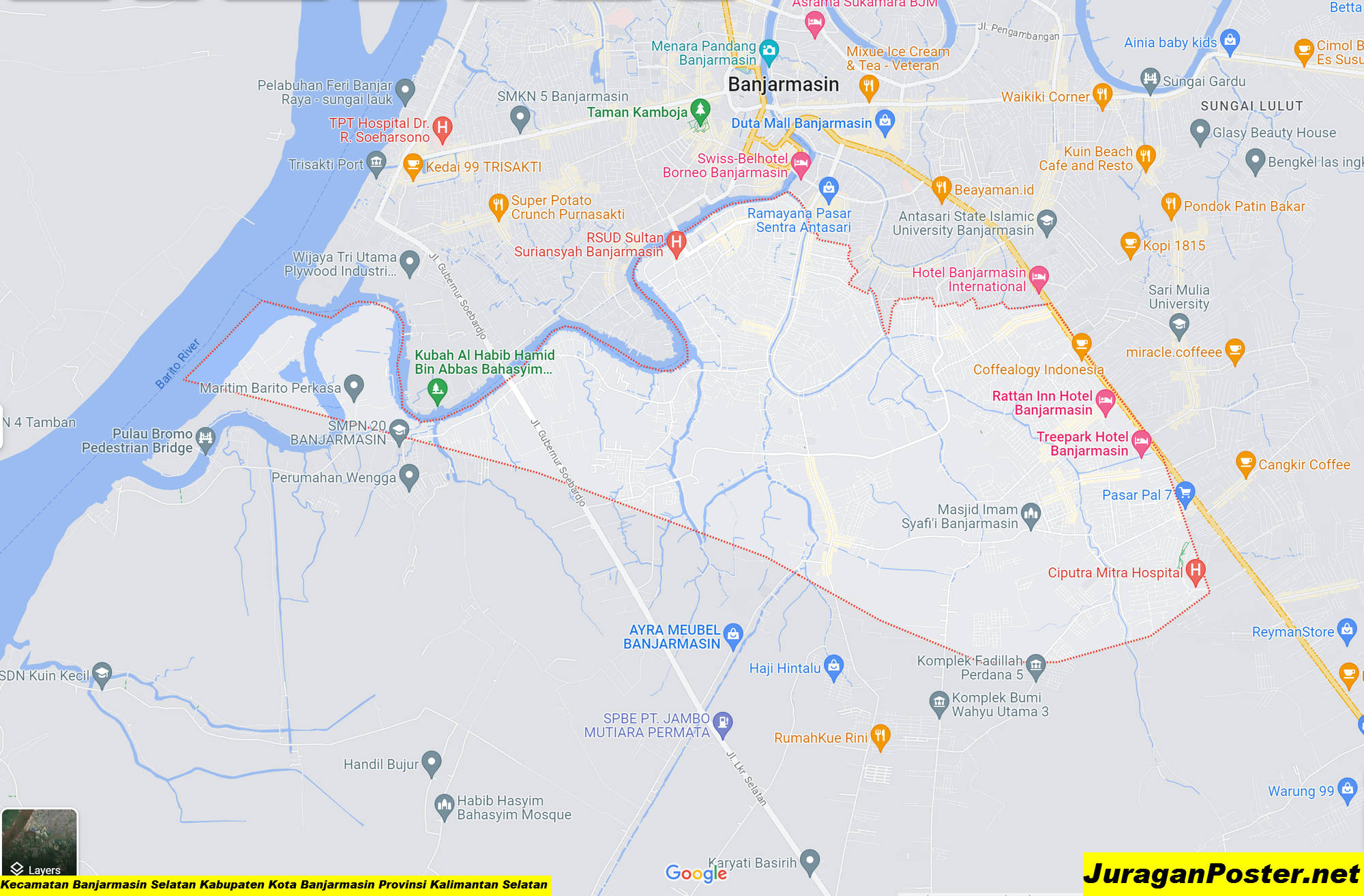 Peta Kecamatan Banjarmasin Selatan Kabupaten Kota Banjarmasin Provinsi Kalimantan Selatan