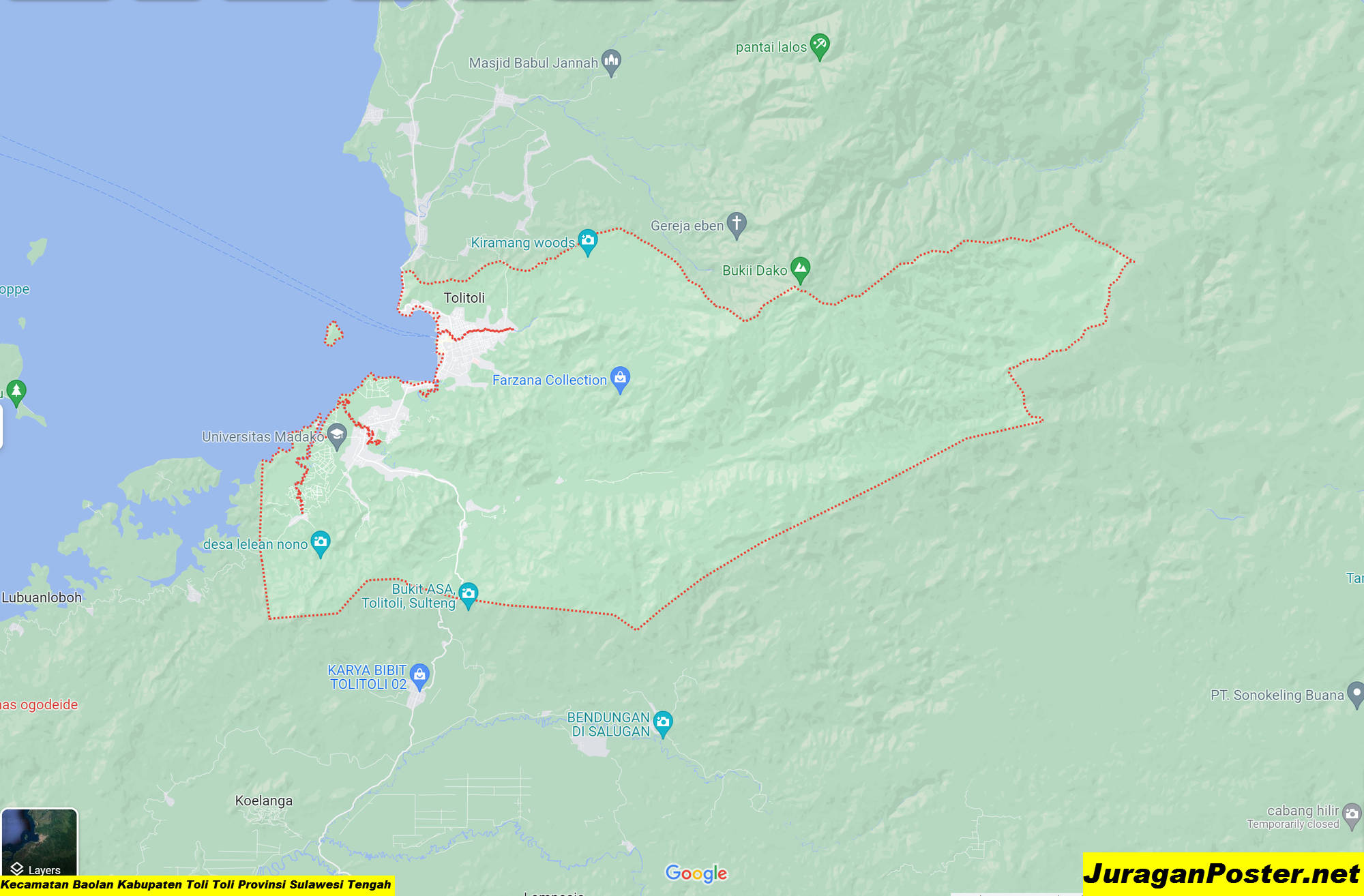 Peta Kecamatan Baolan Kabupaten Toli Toli Provinsi Sulawesi Tengah