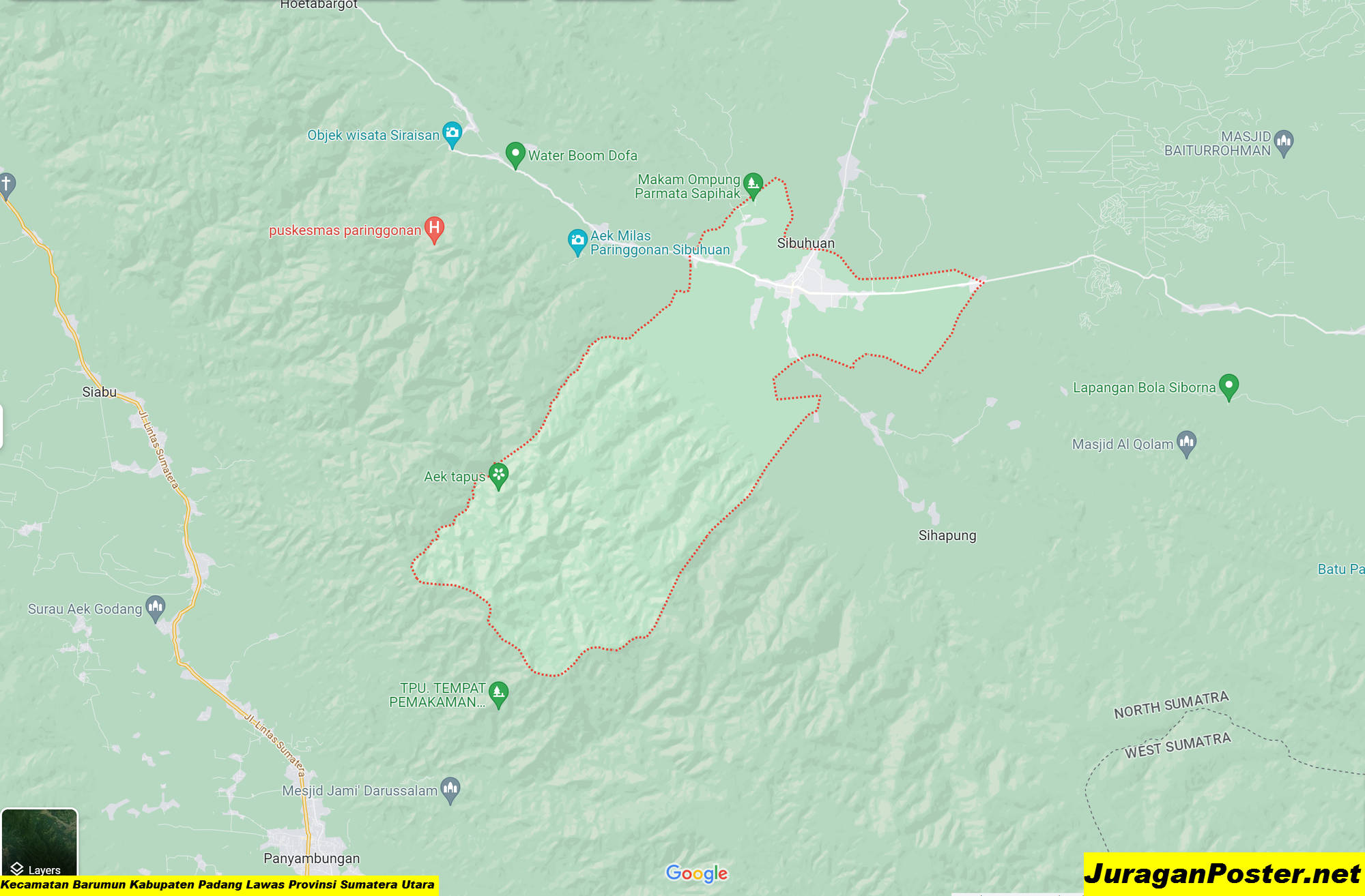 Peta Kecamatan Barumun Kabupaten Padang Lawas Provinsi Sumatera Utara