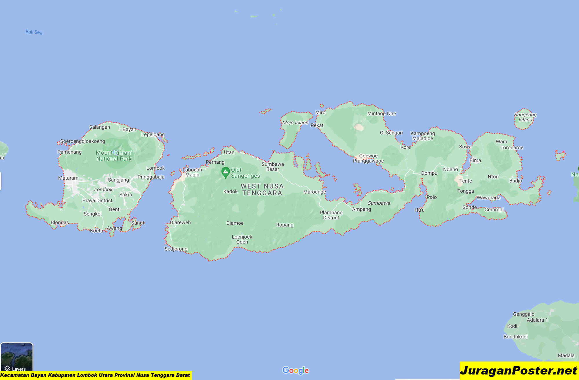 Peta Kecamatan Bayan Kabupaten Lombok Utara Provinsi Nusa Tenggara Barat