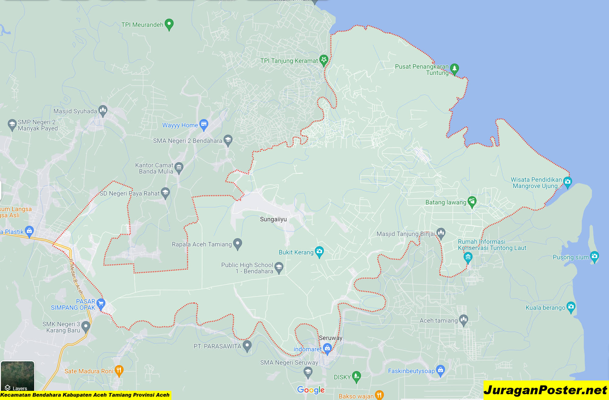 Peta Kecamatan Bendahara Kabupaten Aceh Tamiang Provinsi Aceh