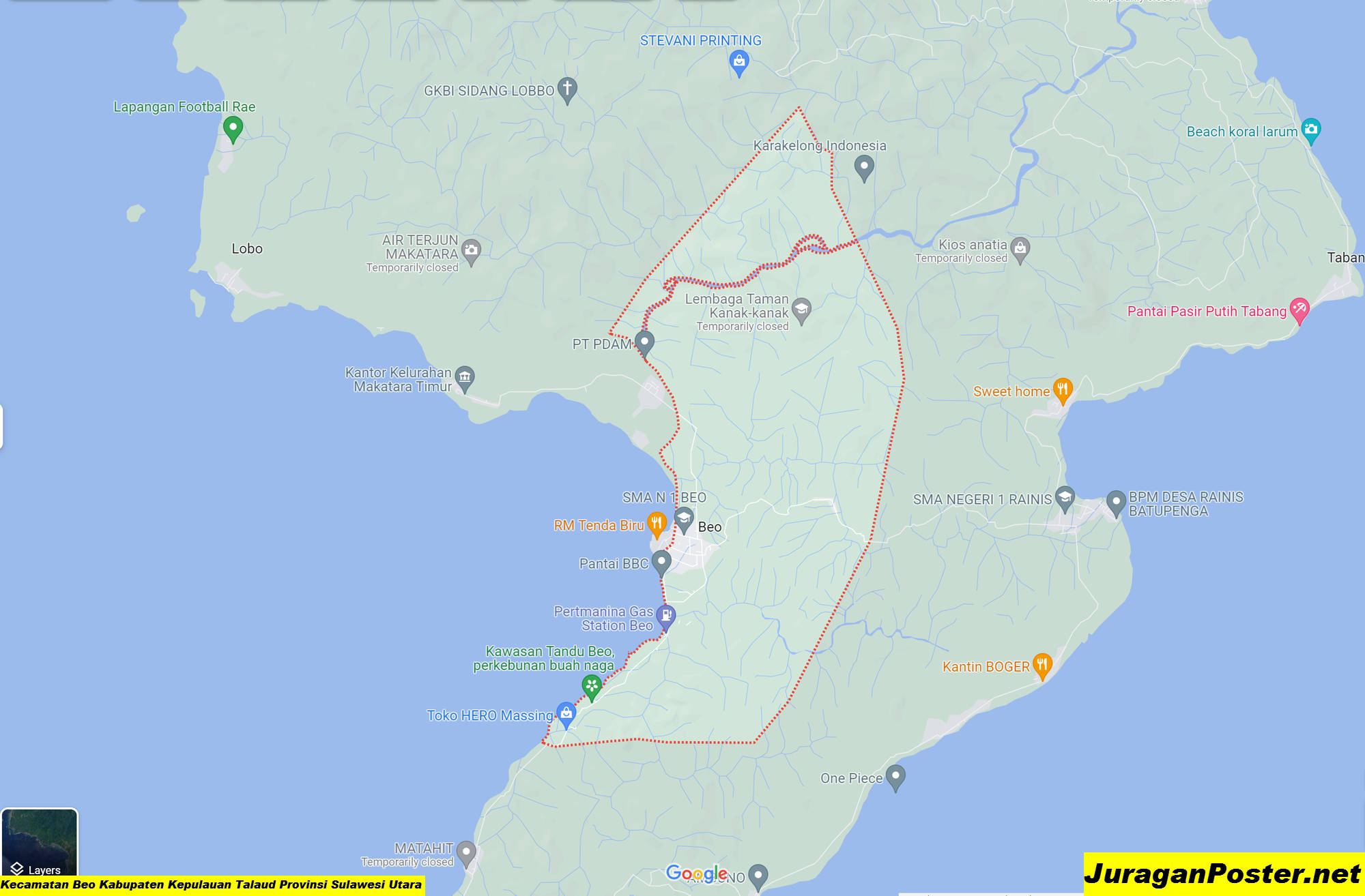 Peta Kecamatan Beo Kabupaten Kepulauan Talaud Provinsi Sulawesi Utara