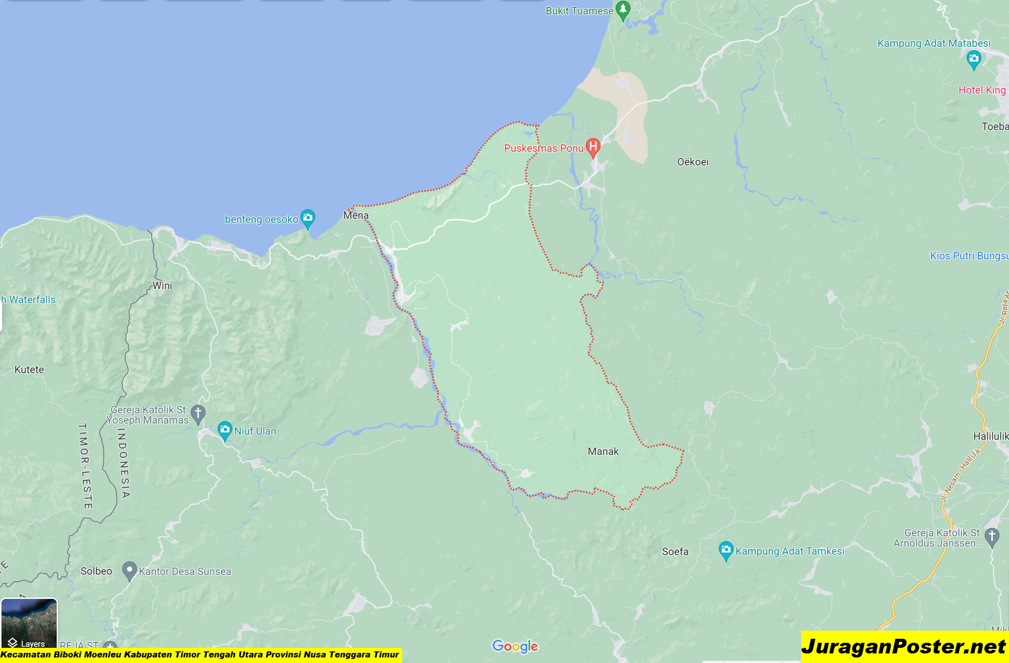 Peta Kecamatan Biboki Moenleu Kabupaten Timor Tengah Utara Provinsi Nusa Tenggara Timur