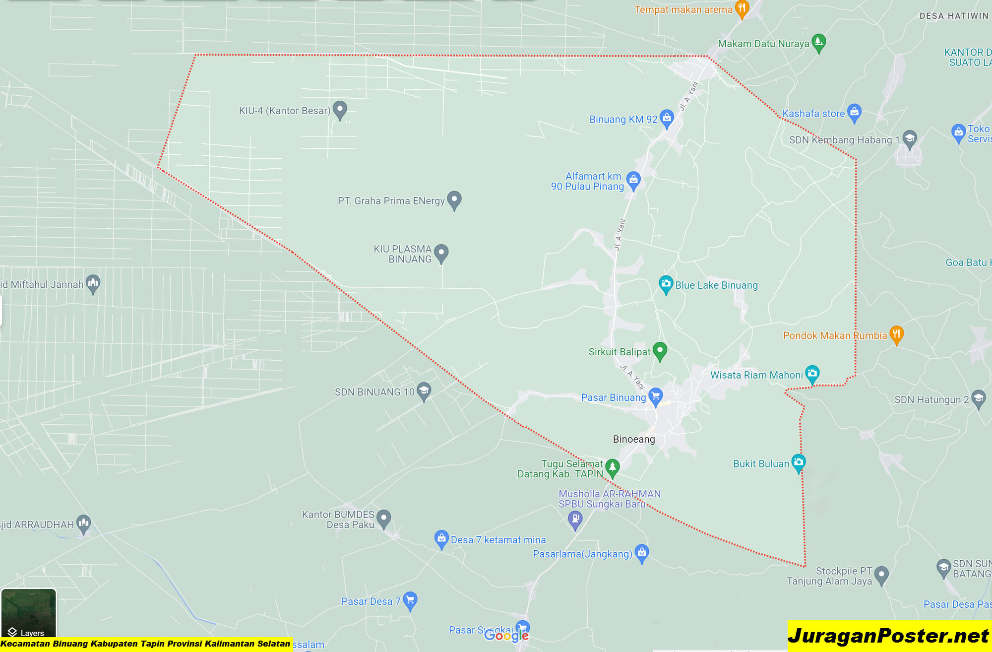 Peta Kecamatan Binuang Kabupaten Tapin Provinsi Kalimantan Selatan