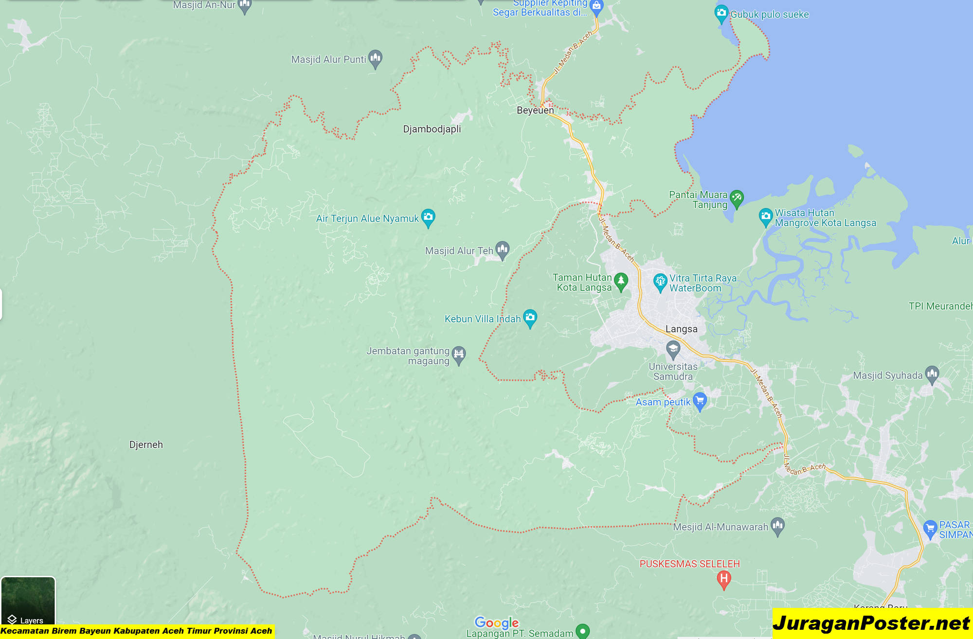 Peta Kecamatan Birem Bayeun Kabupaten Aceh Timur Provinsi Aceh