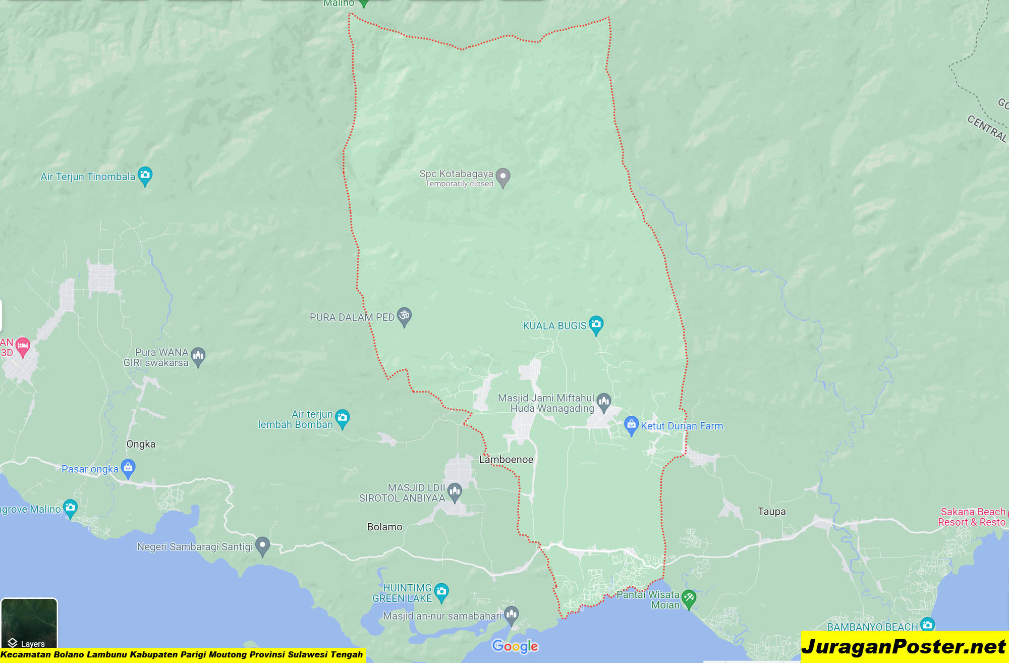 Peta Kecamatan Bolano Lambunu Kabupaten Parigi Moutong Provinsi Sulawesi Tengah