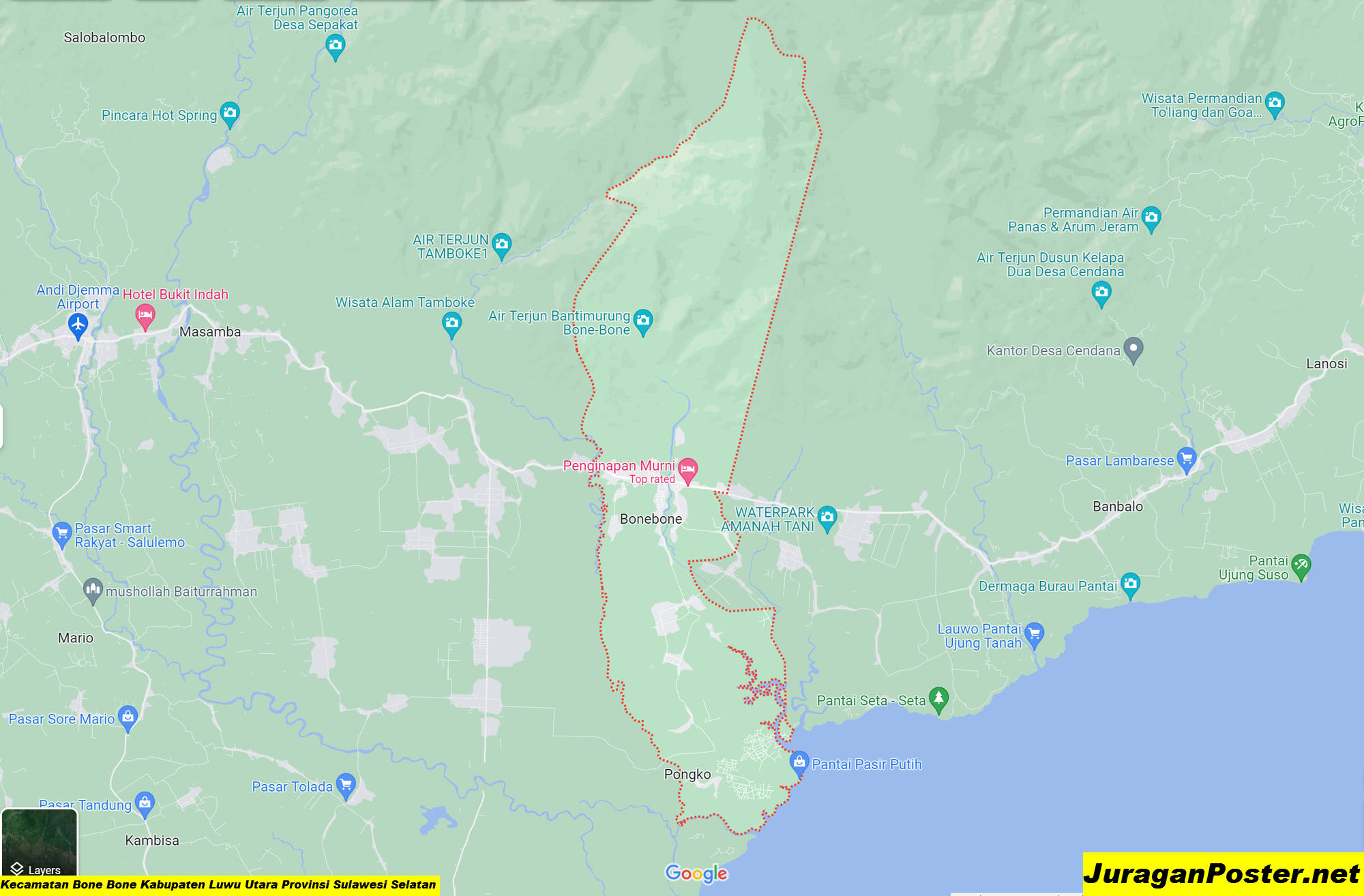 Peta Kecamatan Bone Bone Kabupaten Luwu Utara Provinsi Sulawesi Selatan