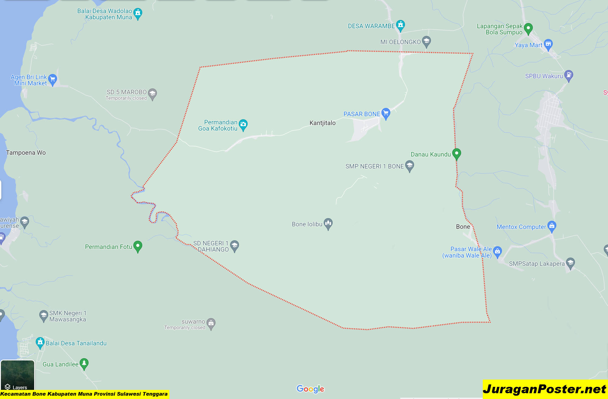 Peta Kecamatan Bone Kabupaten Muna Provinsi Sulawesi Tenggara