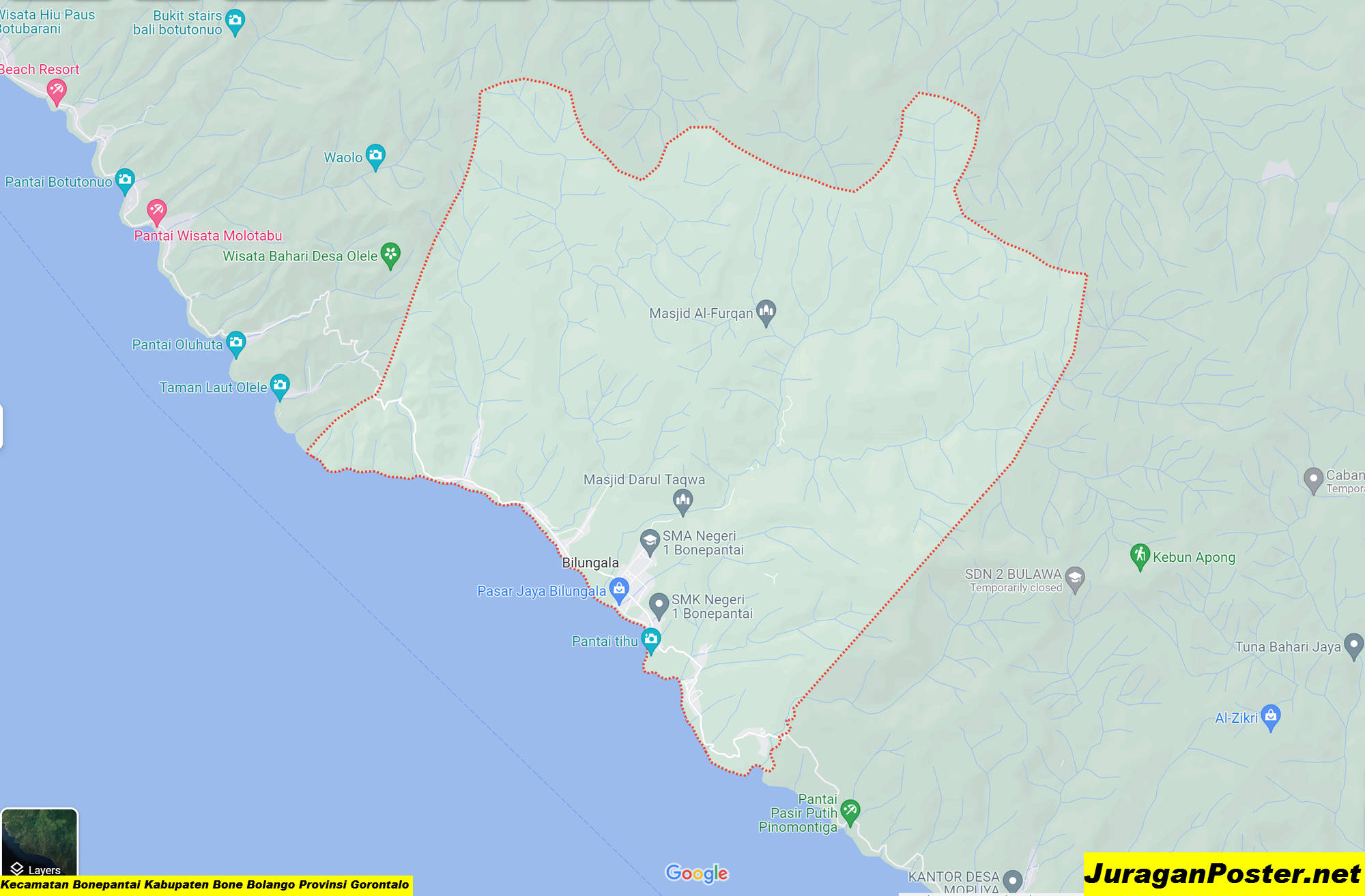 Peta Kecamatan Bonepantai Kabupaten Bone Bolango Provinsi Gorontalo