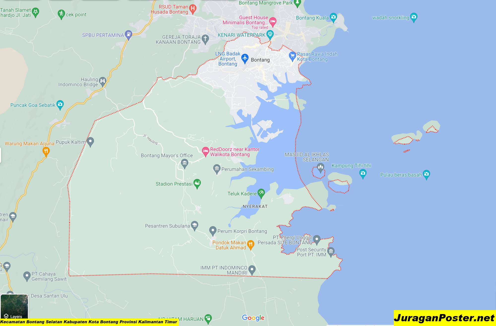 Peta Kecamatan Bontang Selatan Kabupaten Kota Bontang Provinsi Kalimantan Timur