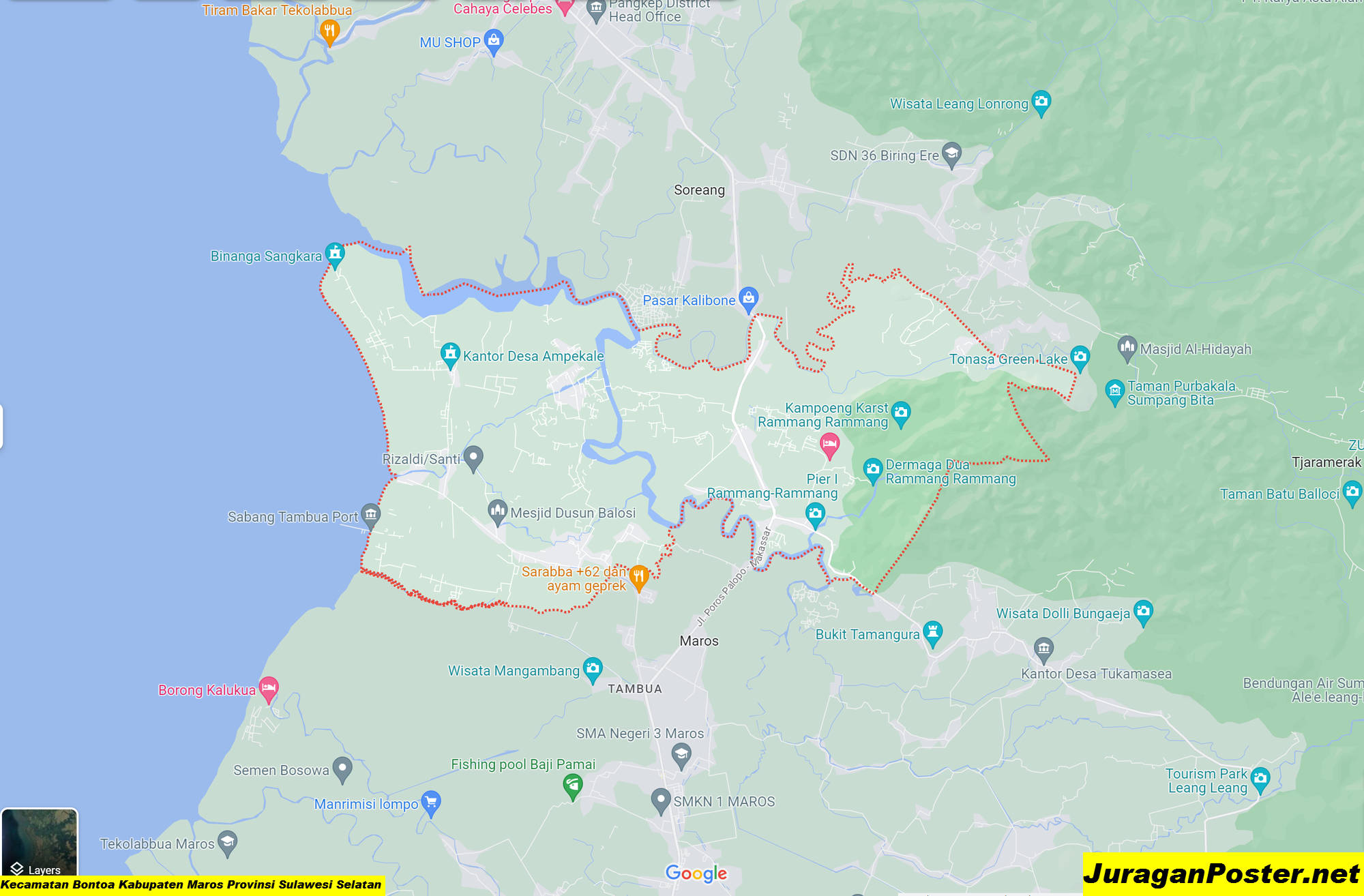 Peta Kecamatan Bontoa Kabupaten Maros Provinsi Sulawesi Selatan