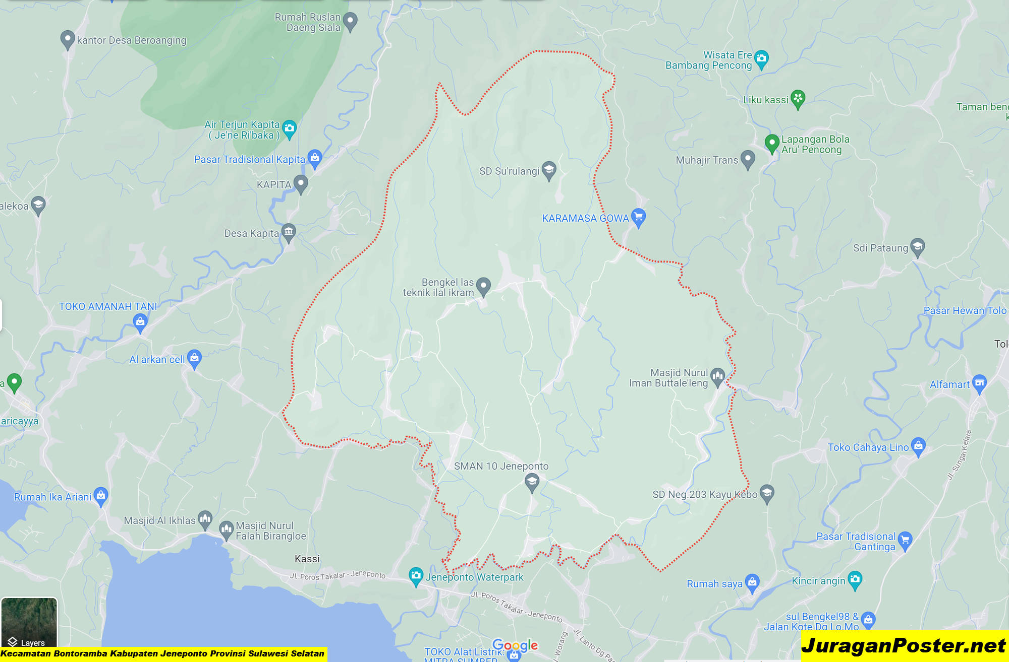 Peta Kecamatan Bontoramba Kabupaten Jeneponto Provinsi Sulawesi Selatan