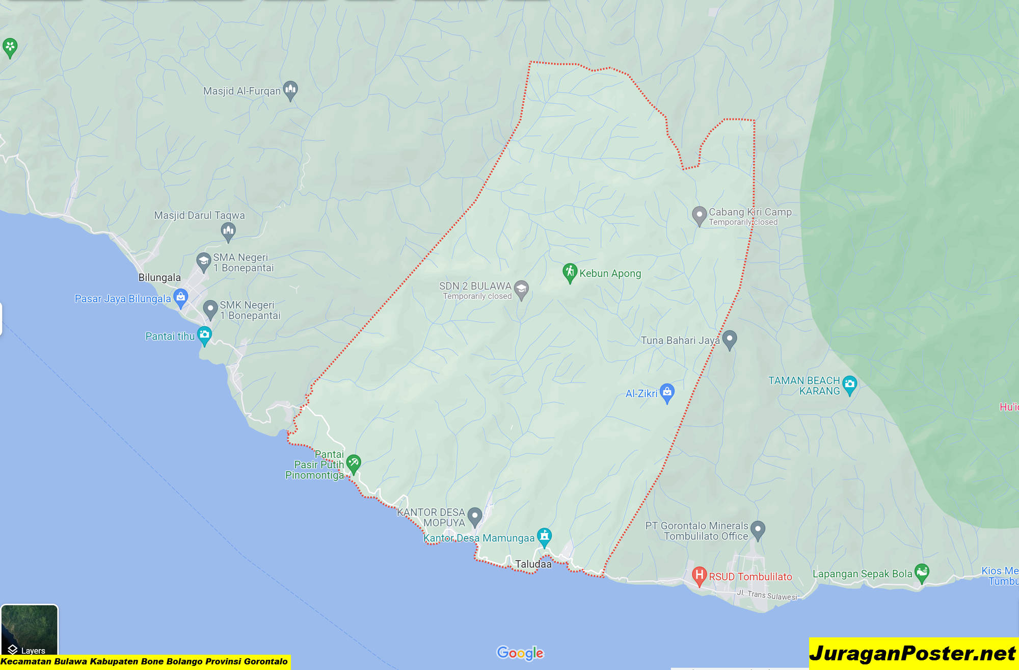 Peta Kecamatan Bulawa Kabupaten Bone Bolango Provinsi Gorontalo