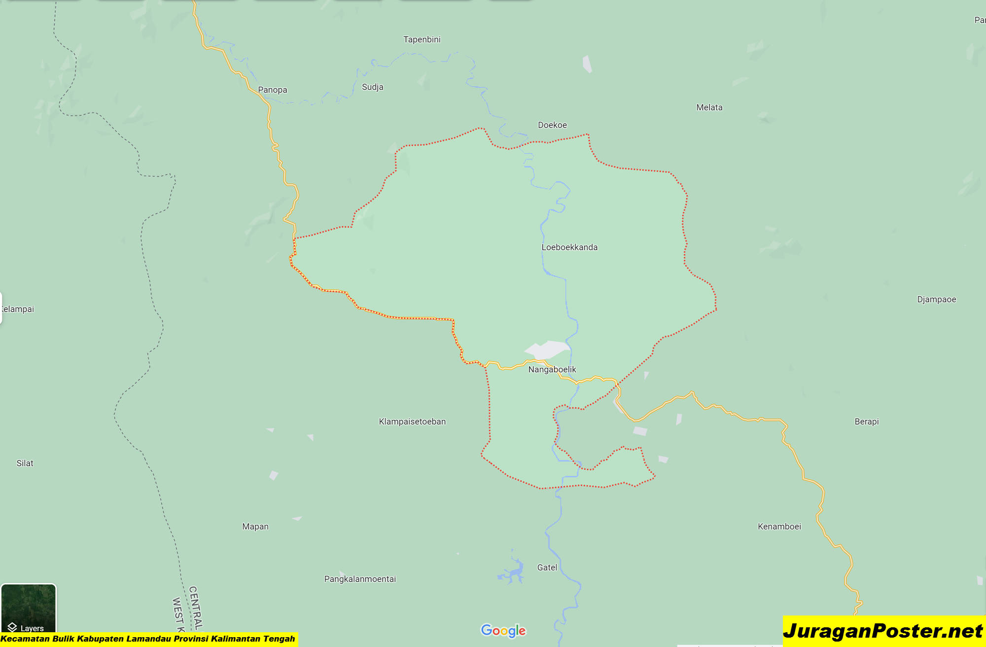 Peta Kecamatan Bulik Kabupaten Lamandau Provinsi Kalimantan Tengah