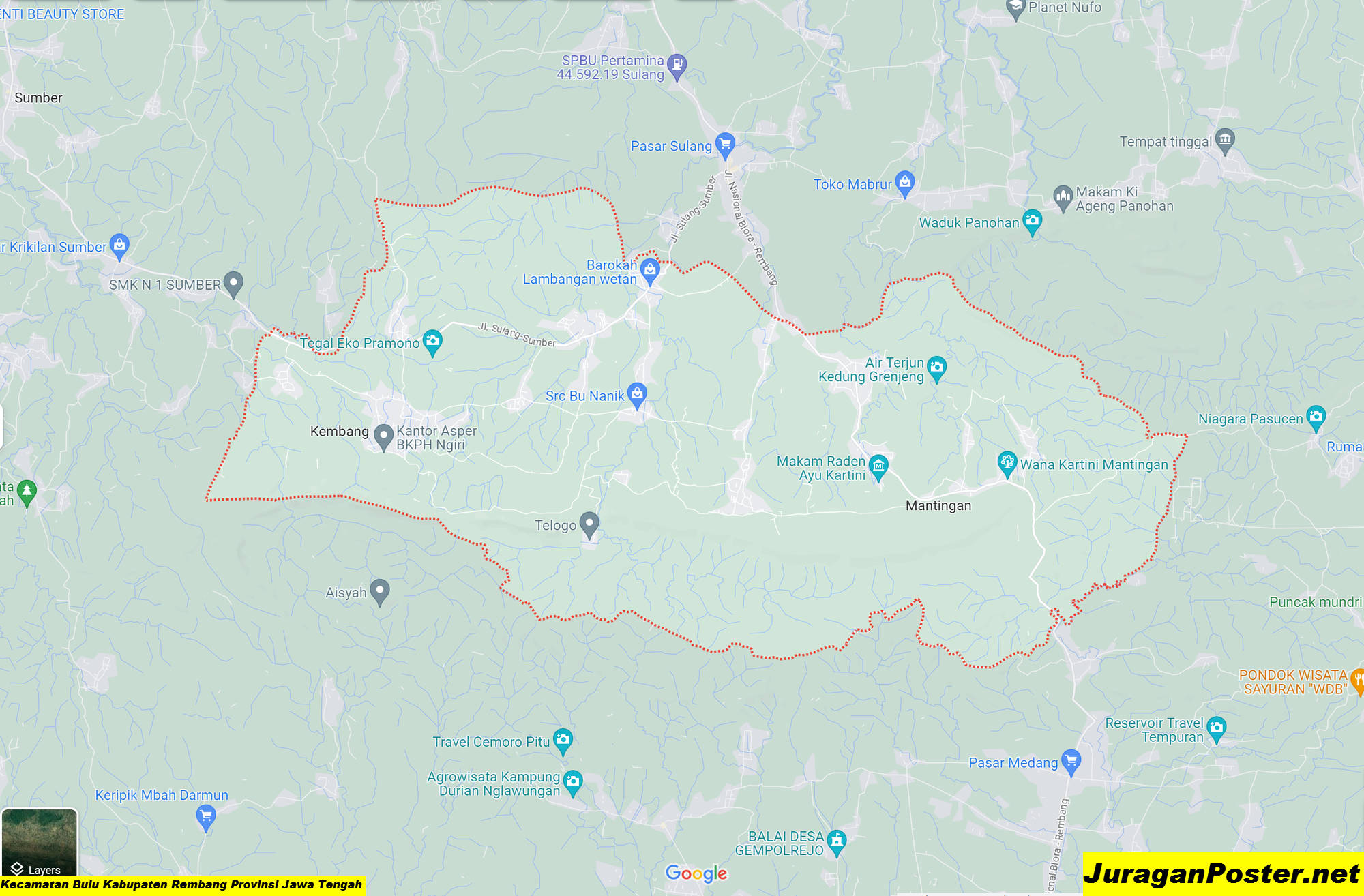 Peta Kecamatan Bulu Kabupaten Rembang Provinsi Jawa Tengah