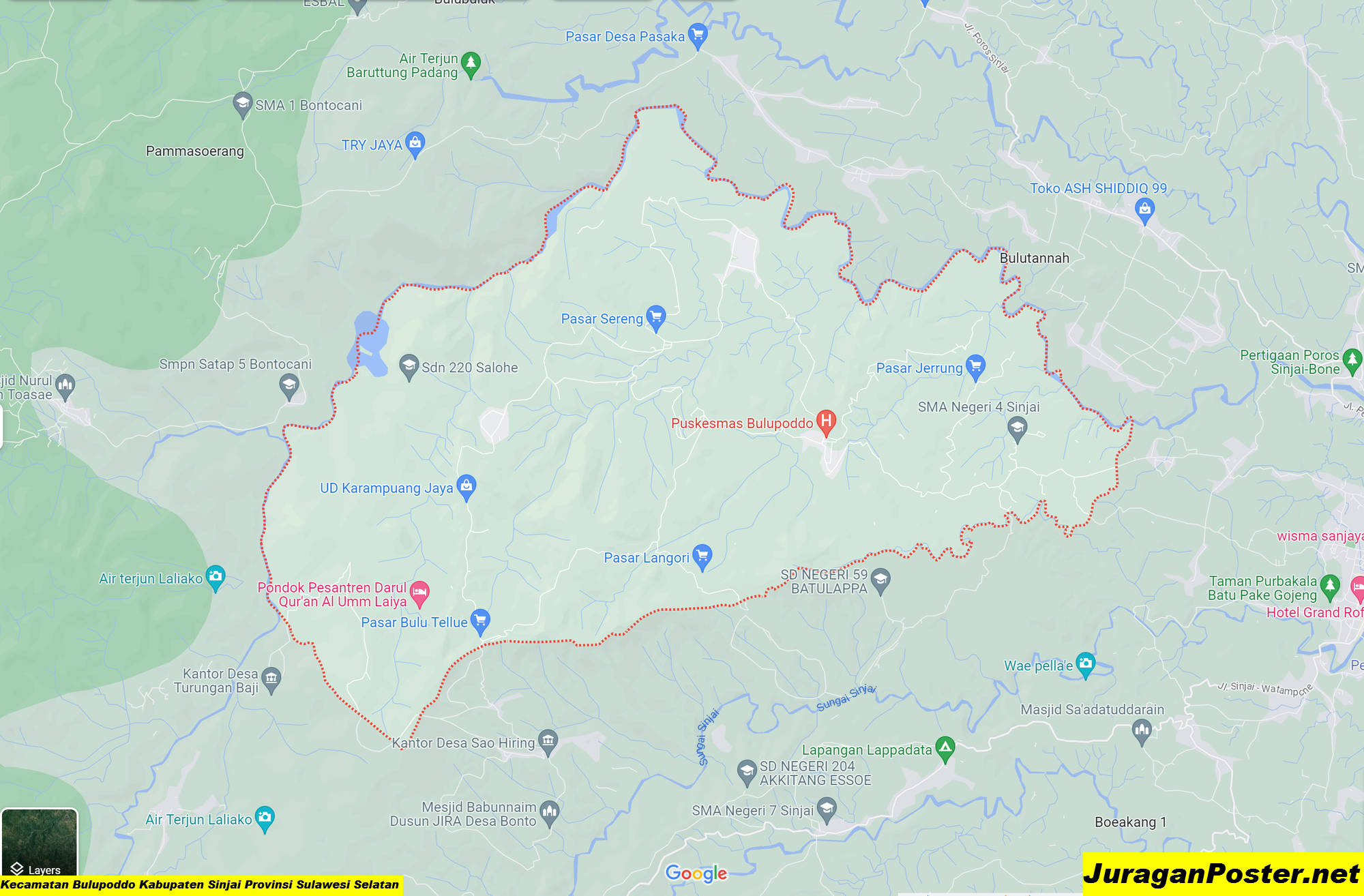 Peta Kecamatan Bulupoddo Kabupaten Sinjai Provinsi Sulawesi Selatan