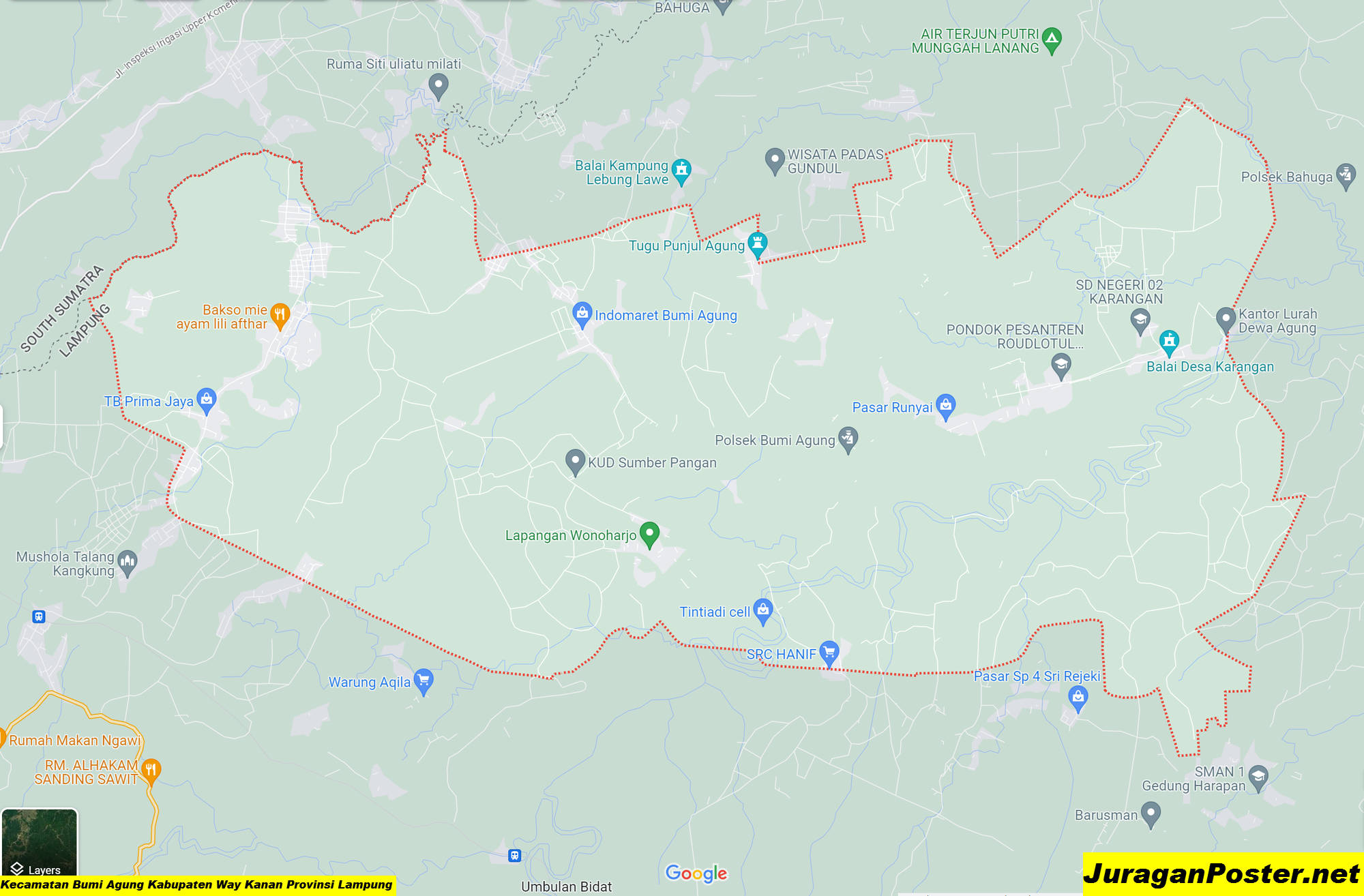 Peta Kecamatan Bumi Agung Kabupaten Way Kanan Provinsi Lampung