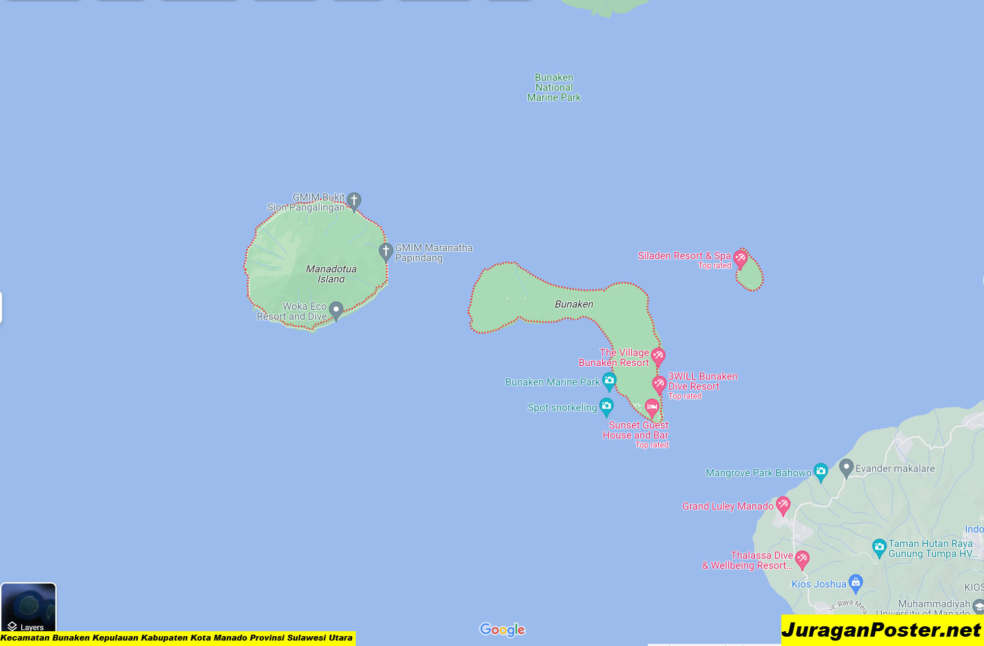 Peta Kecamatan Bunaken Kepulauan Kabupaten Kota Manado Provinsi Sulawesi Utara