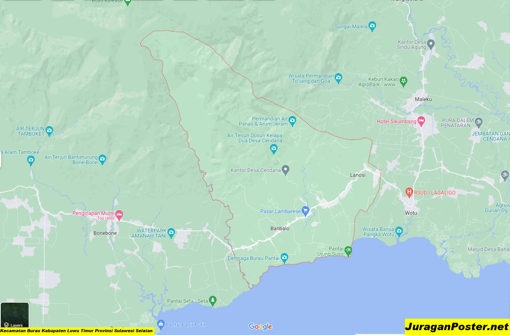 Peta Kecamatan Burau Kabupaten Luwu Timur Provinsi Sulawesi Selatan