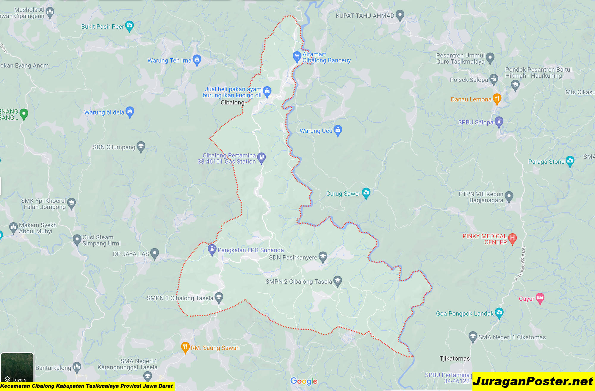 Peta Kecamatan Cibalong Kabupaten Tasikmalaya Provinsi Jawa Barat