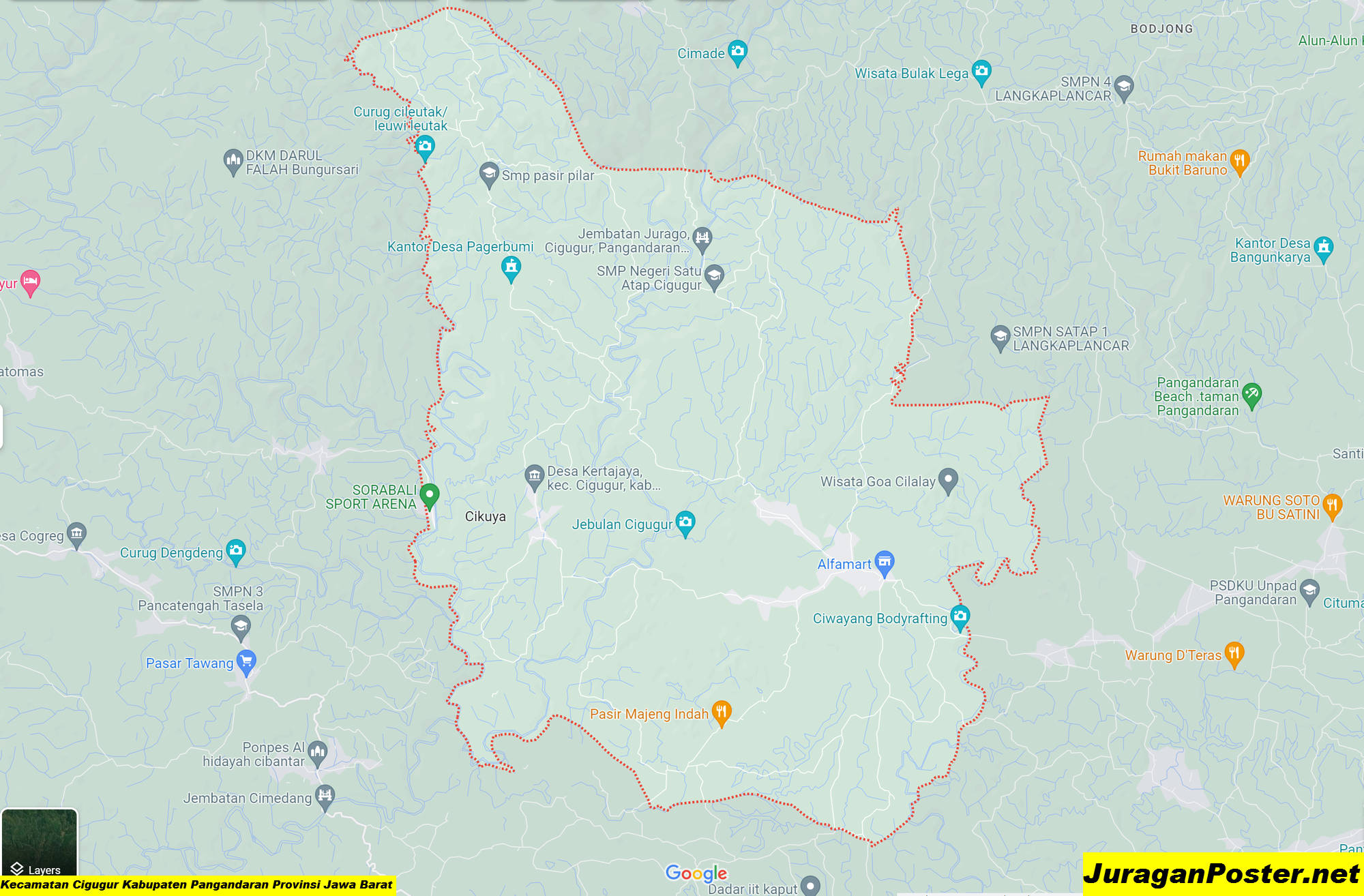Peta Kecamatan Cigugur Kabupaten Pangandaran Provinsi Jawa Barat